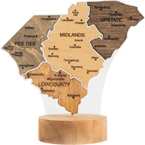 Wooden USA Map Night Light with LED – Handmade State Map Lamp, Warm & RGB Backlight, Alder Wood & Acrylic Engraved Decor, Travel & Patriotic Gift, Bedroom Wall Light (Georgia)(South Carolina)