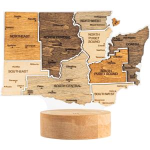 Wooden USA Map Night Light with LED – Handmade State Map Lamp, Warm & RGB Backlight, Alder Wood & Acrylic Engraved Decor, Travel & Patriotic Gift, Bedroom Wall Light (Georgia)(Washington)