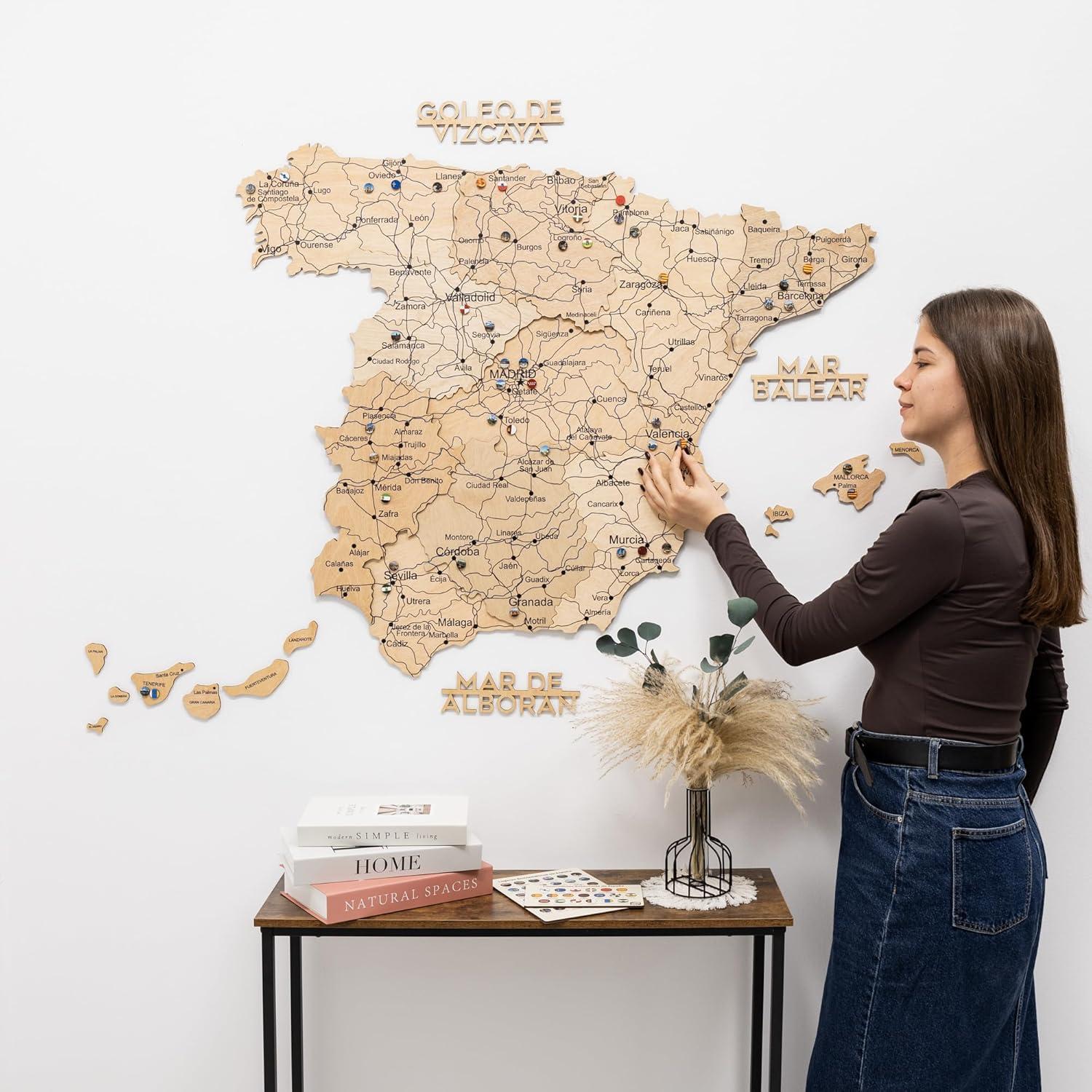 image:imageEnjoy The Wood 3D Wooden Spain Map for Wall Decor Handmade Wooden Wall Art Travel Map of Spain with Pins Any Occasion Gift Idea Unique Spain Dcor for Home or Office Terra S UnframedLight