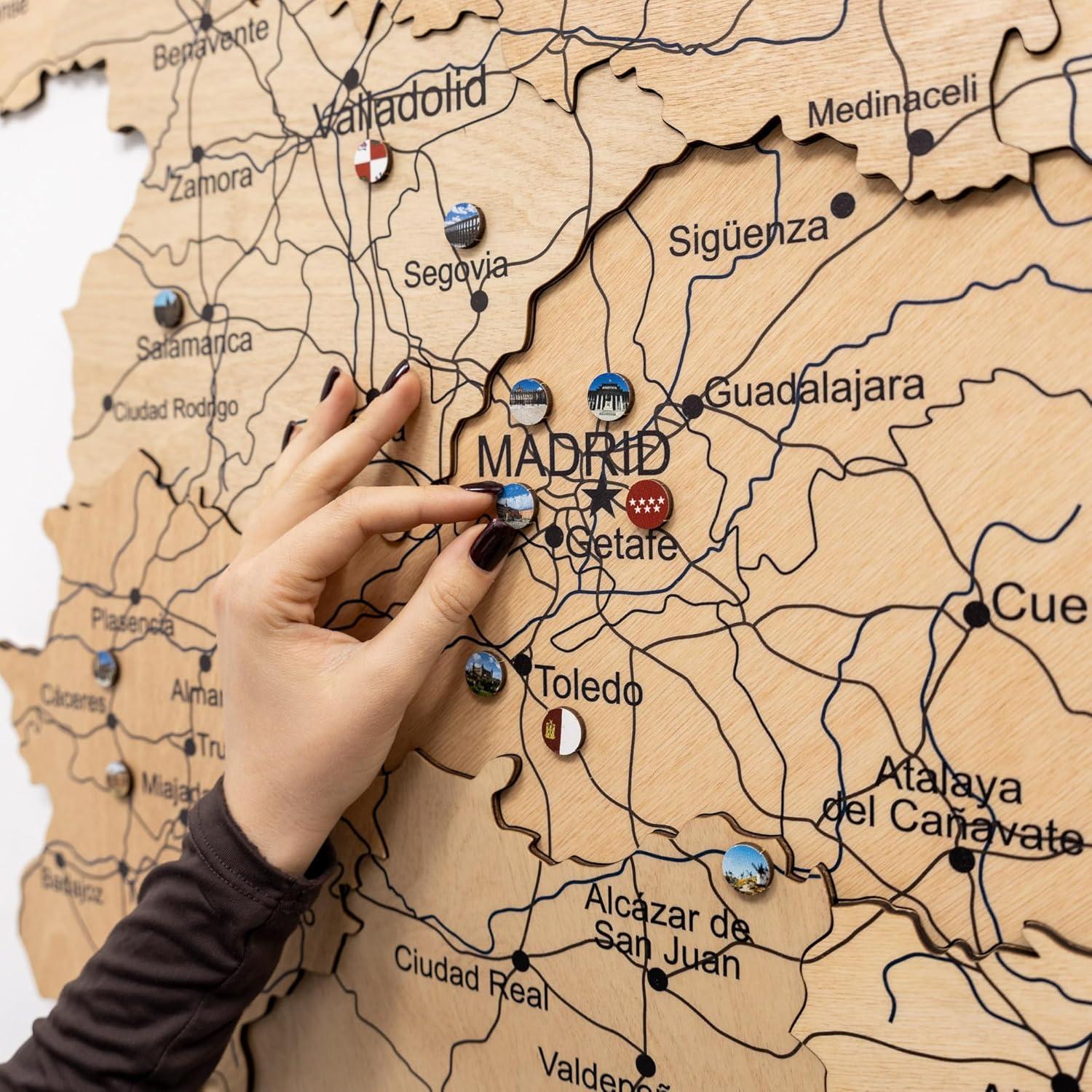 image:imageEnjoy The Wood 3D Wooden Spain Map for Wall Decor Handmade Wooden Wall Art Travel Map of Spain with Pins Any Occasion Gift Idea Unique Spain Dcor for Home or Office Terra S UnframedLight