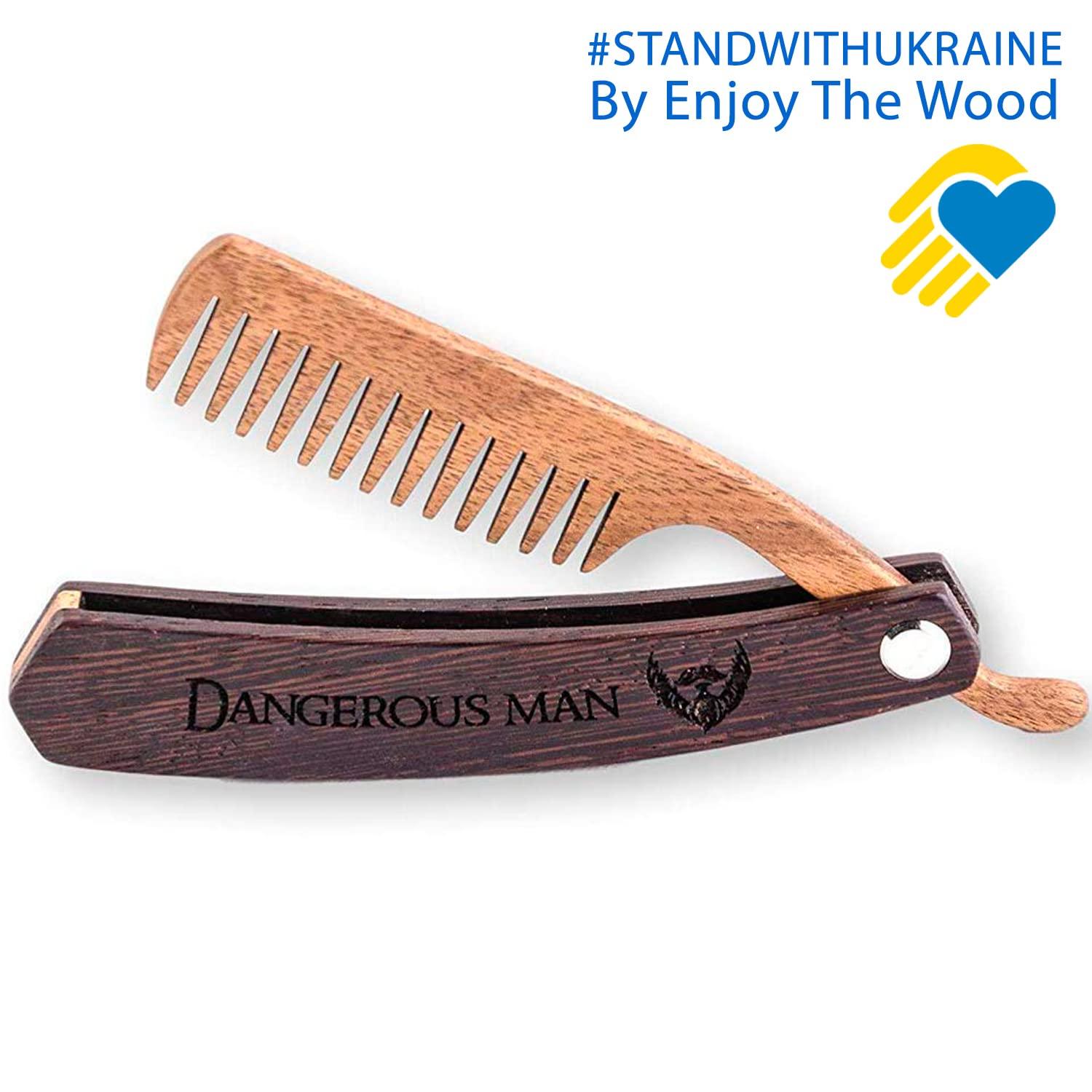 image:imageBeard Comb Gifts for Him Wooden Comb for Men Folding Pocket for Moustache Hair Walnut Combs Husband with the Engraving Dangerous Man