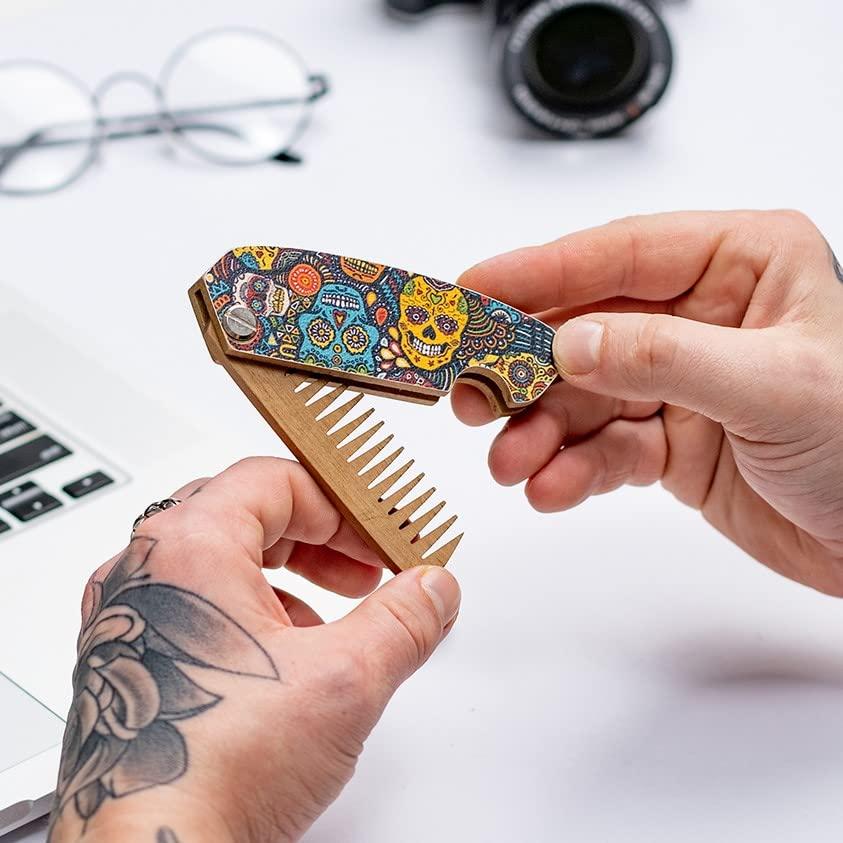 image:imageBeard Comb Handmade Gifts Anniversary Gift Wooden Brush Custom Comb Groomsmen Gift Hair Brush Pocket Brush Birthday Gift for Boyfriend Skull PatternSkull Dark