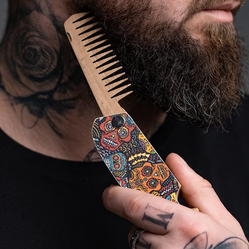 image:imageBeard Comb Handmade Gifts Anniversary Gift Wooden Brush Custom Comb Groomsmen Gift Hair Brush Pocket Brush Birthday Gift for Boyfriend Skull PatternSkull Bright