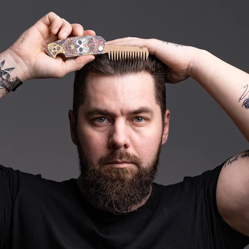 image:imageBeard Comb Handmade Gifts Anniversary Gift Wooden Brush Custom Comb Groomsmen Gift Hair Brush Pocket Brush Birthday Gift for Boyfriend Skull PatternSkull Bright