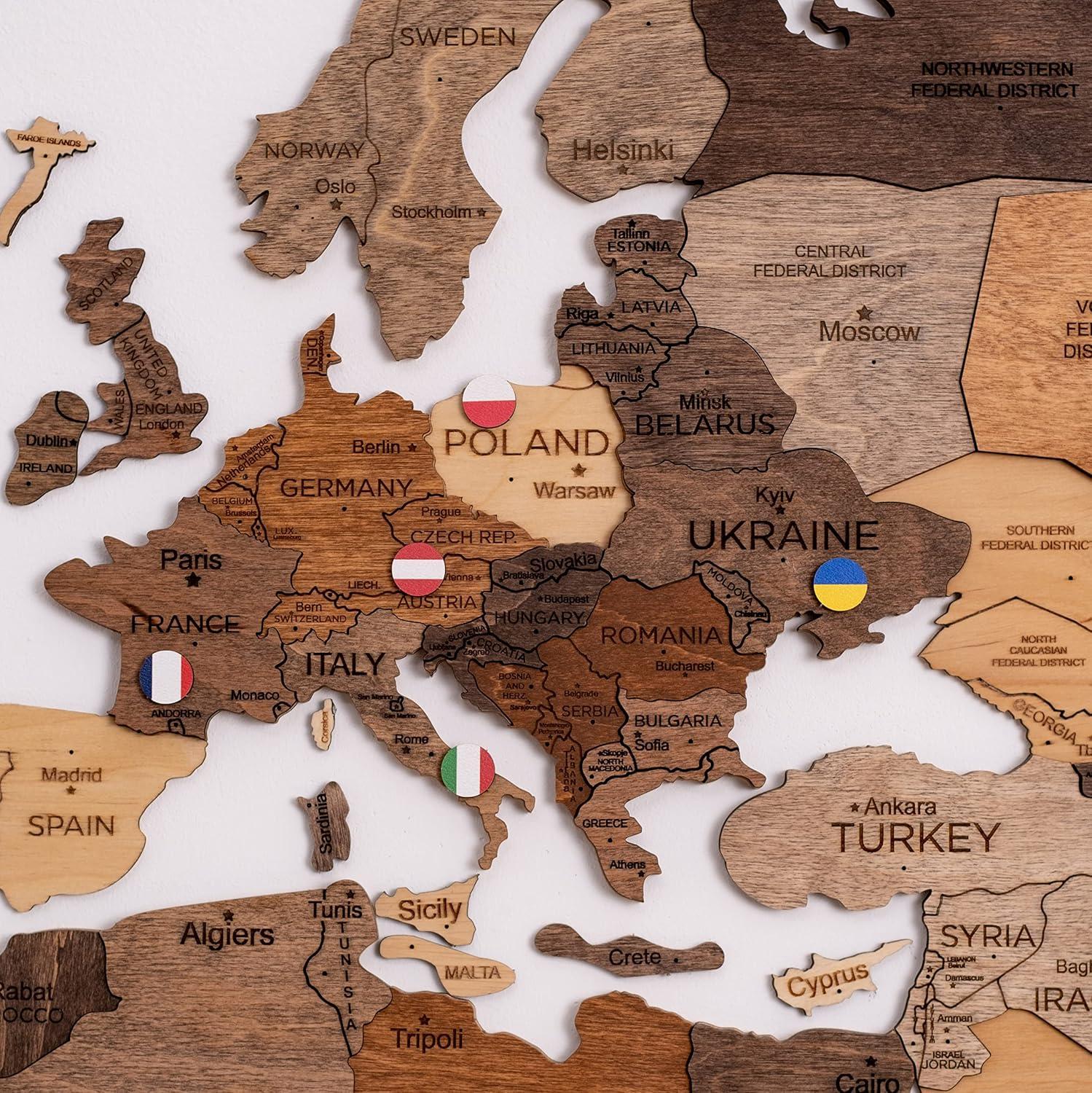 image:imageENJOY THE WOOD Flags of Europe EU Pins for Map Push Pins Travel Office School Pins Board Pins Gift Traveler Canvas Pins 3D Wood World Map