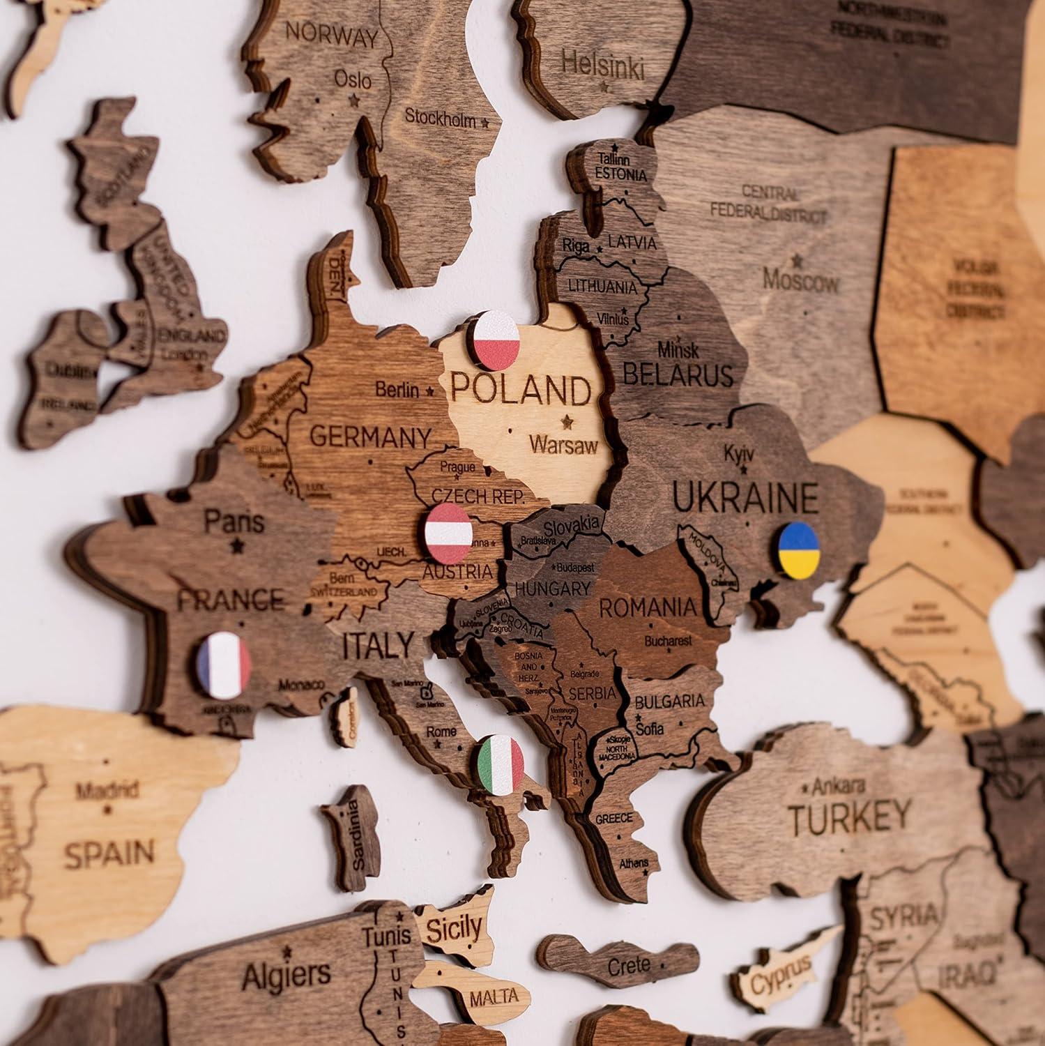 image:imageENJOY THE WOOD Flags of Europe EU Pins for Map Push Pins Travel Office School Pins Board Pins Gift Traveler Canvas Pins 3D Wood World Map