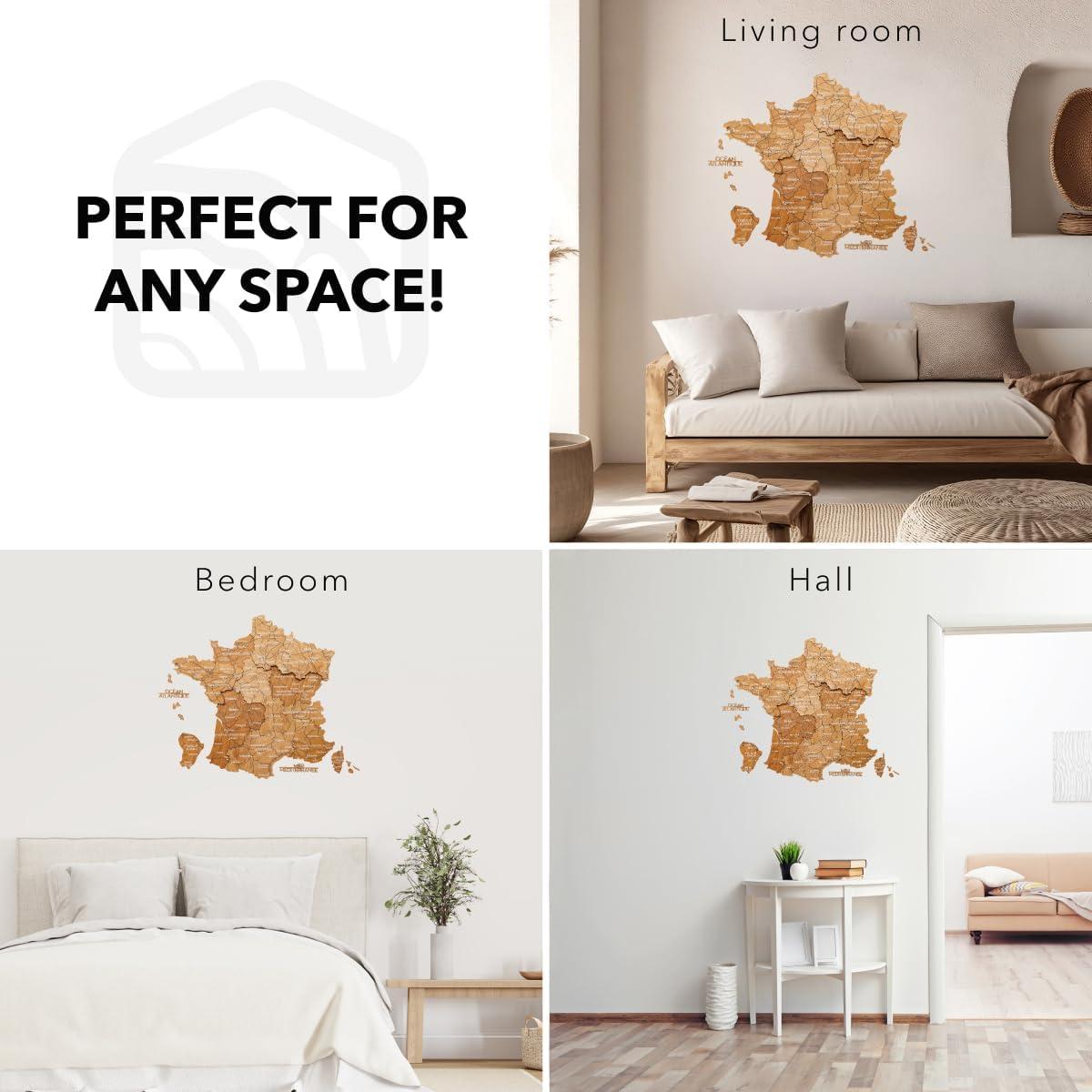 image:imageEnjoy The Wood France Travel Map with Pins 3D Wood Map of France Handcrafted 3D Wall Art Decor Wooden Wall Maps Perfect Office or Home Decor Gift for Travelers Light L UnframedOak