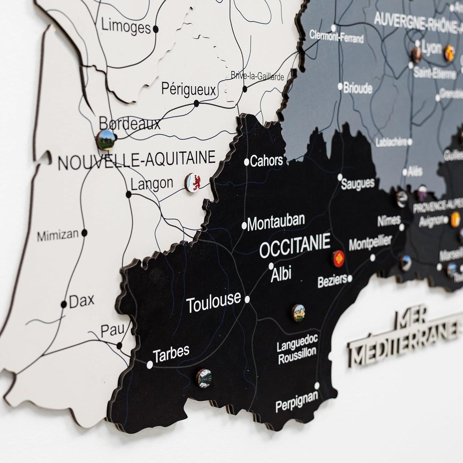 image:imageEnjoy The Wood France Travel Map with Pins 3D Wood Map of France Handcrafted 3D Wall Art Decor Wooden Wall Maps Perfect Office or Home Decor Gift for Travelers Light L UnframedNordik