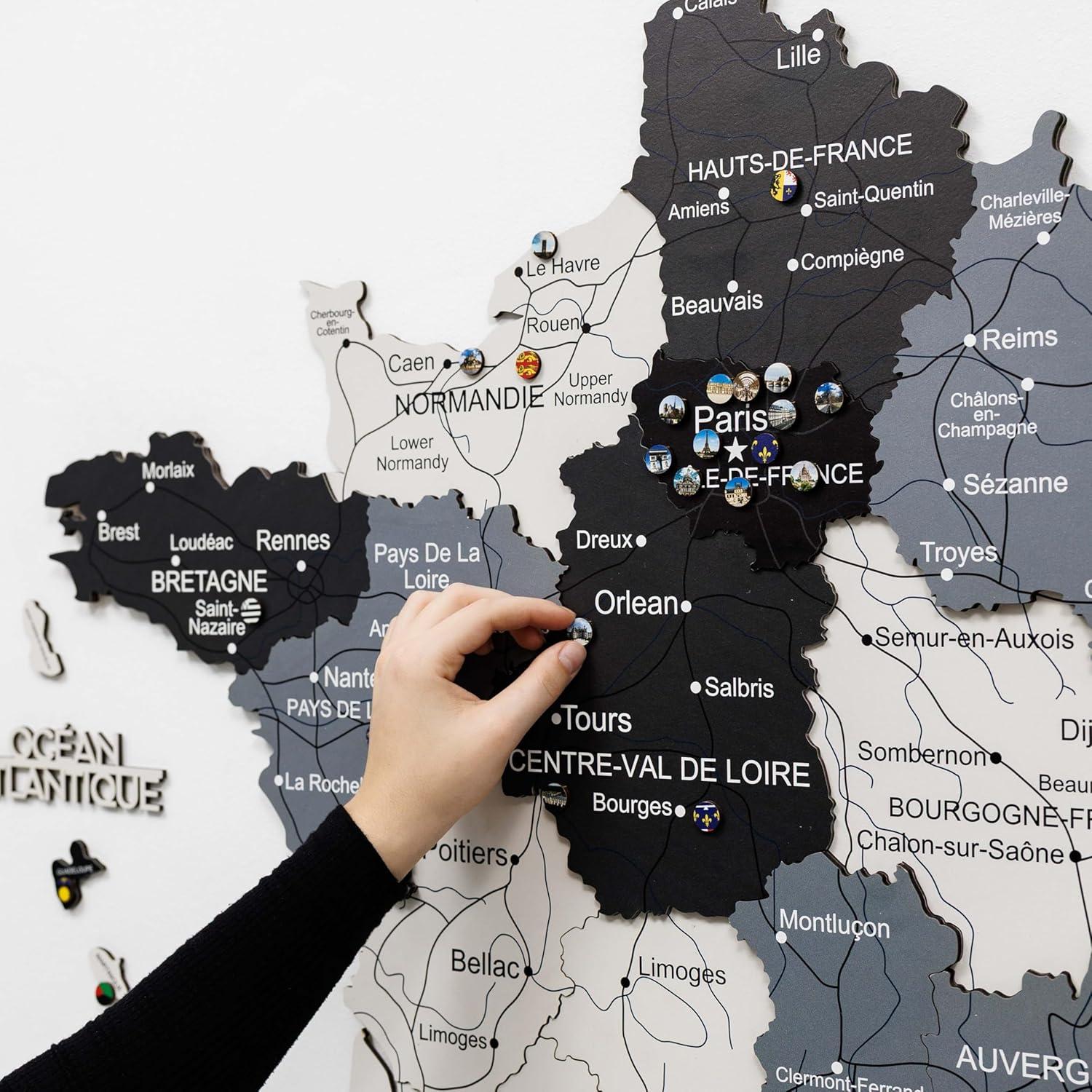 image:imageEnjoy The Wood France Travel Map with Pins 3D Wood Map of France Handcrafted 3D Wall Art Decor Wooden Wall Maps Perfect Office or Home Decor Gift for Travelers Light L UnframedNordik