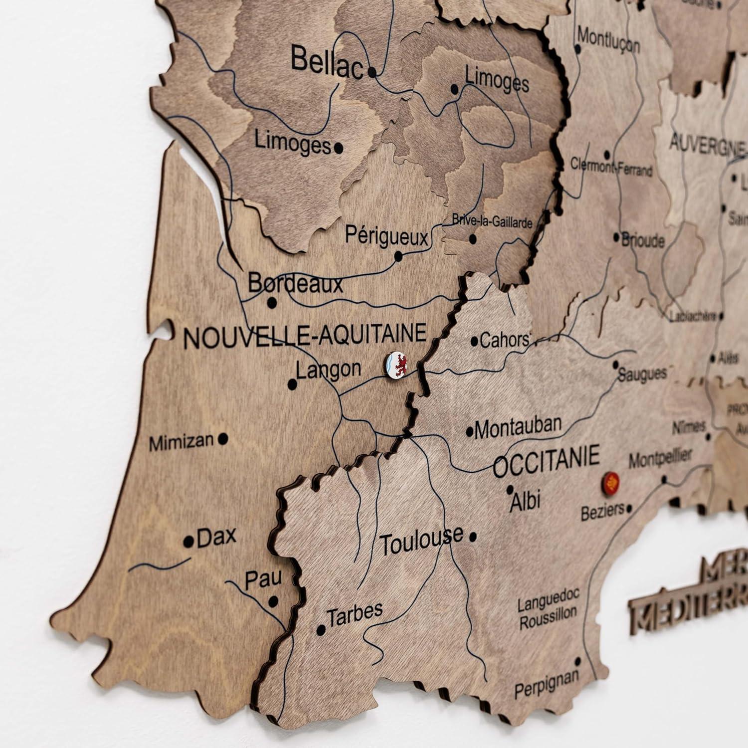 image:imageEnjoy The Wood France Travel Map with Pins 3D Wood Map of France Handcrafted 3D Wall Art Decor Wooden Wall Maps Perfect Office or Home Decor Gift for Travelers Light L UnframedTerra