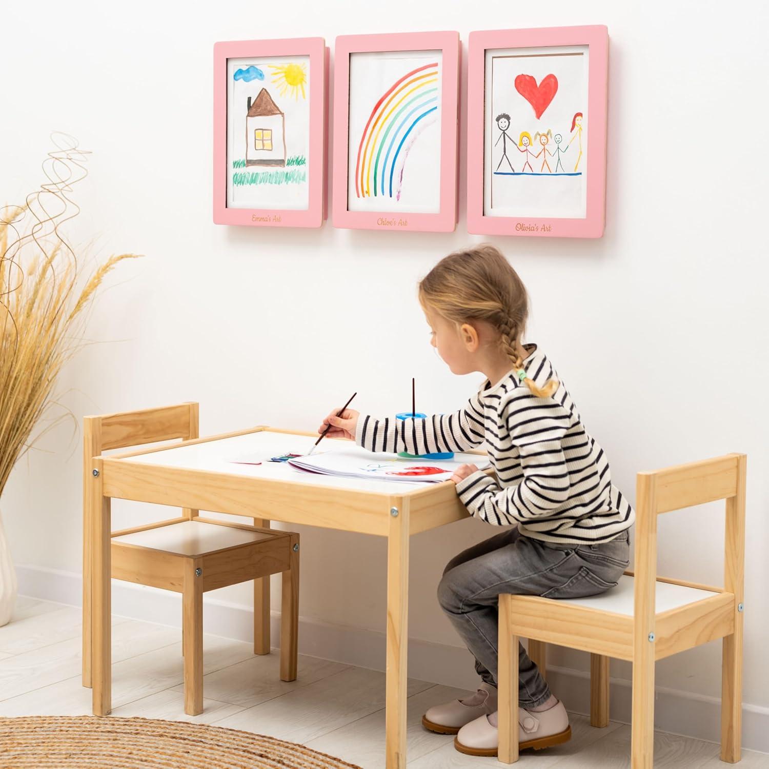 image:imageEnjoy The Wood Kids Art Display Frame Changeable Artwork Easy Change Picture Frames Front Opening Personalized Storage for Children Drawing Wooden Storages Pink FramePink