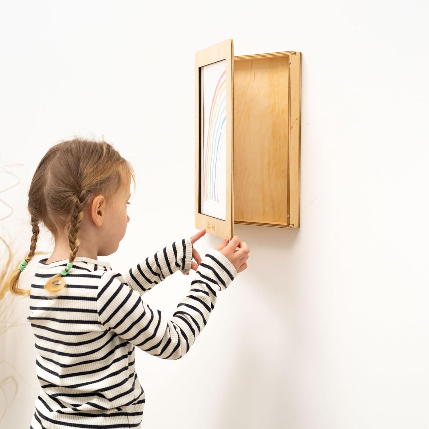 image:imageEnjoy The Wood Kids Art Display Frame Changeable Artwork Easy Change Picture Frames Front Opening Personalized Storage for Children Drawing Wooden Storages Pink FrameBlack