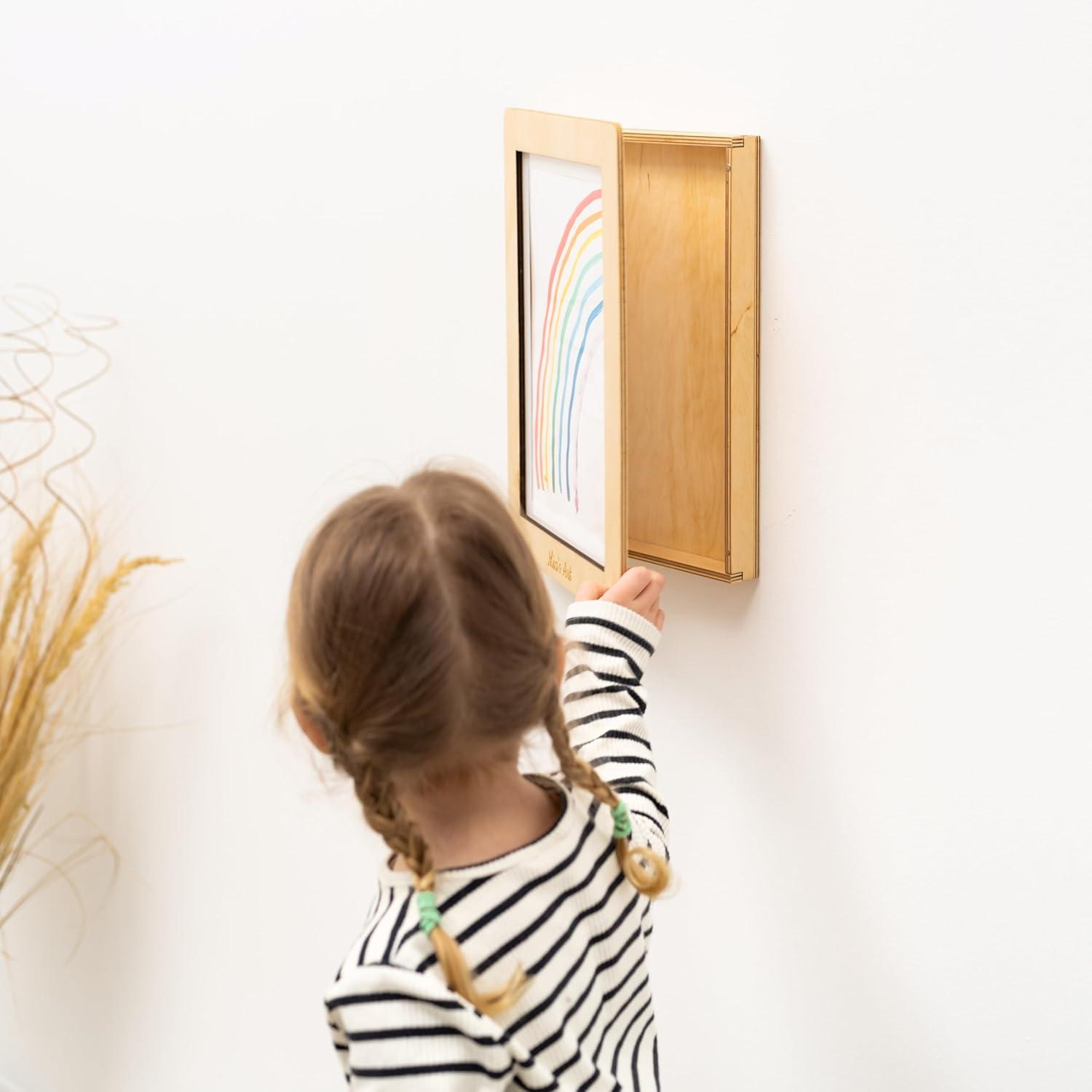 image:imageEnjoy The Wood Kids Art Display Frame Changeable Artwork Easy Change Picture Frames Front Opening Personalized Storage for Children Drawing Wooden Storages Pink FrameDark Walnut