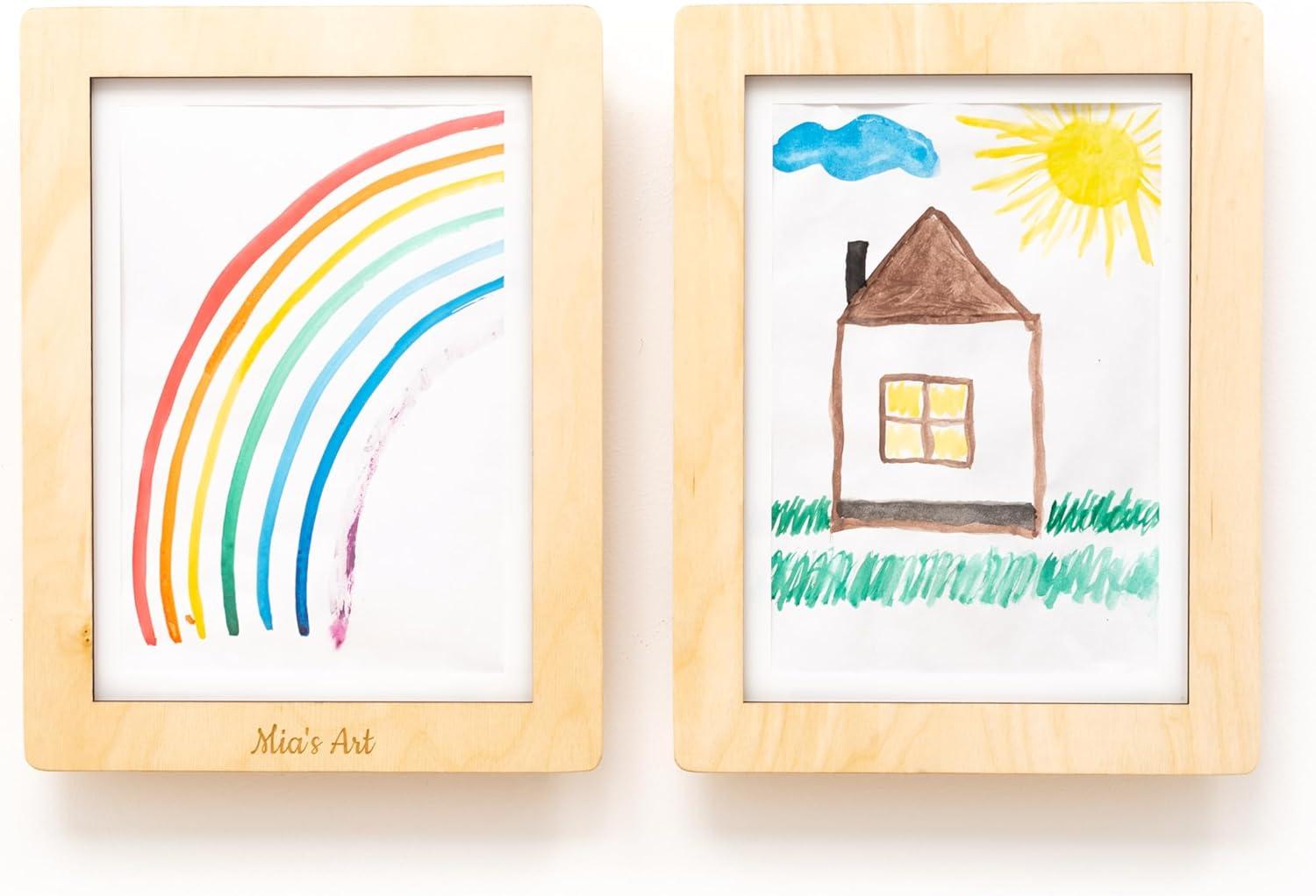 image:imageEnjoy The Wood Kids Art Display Frame Changeable Artwork Easy Change Picture Frames Front Opening Personalized Storage for Children Drawing Wooden Storages Pink FrameGrey