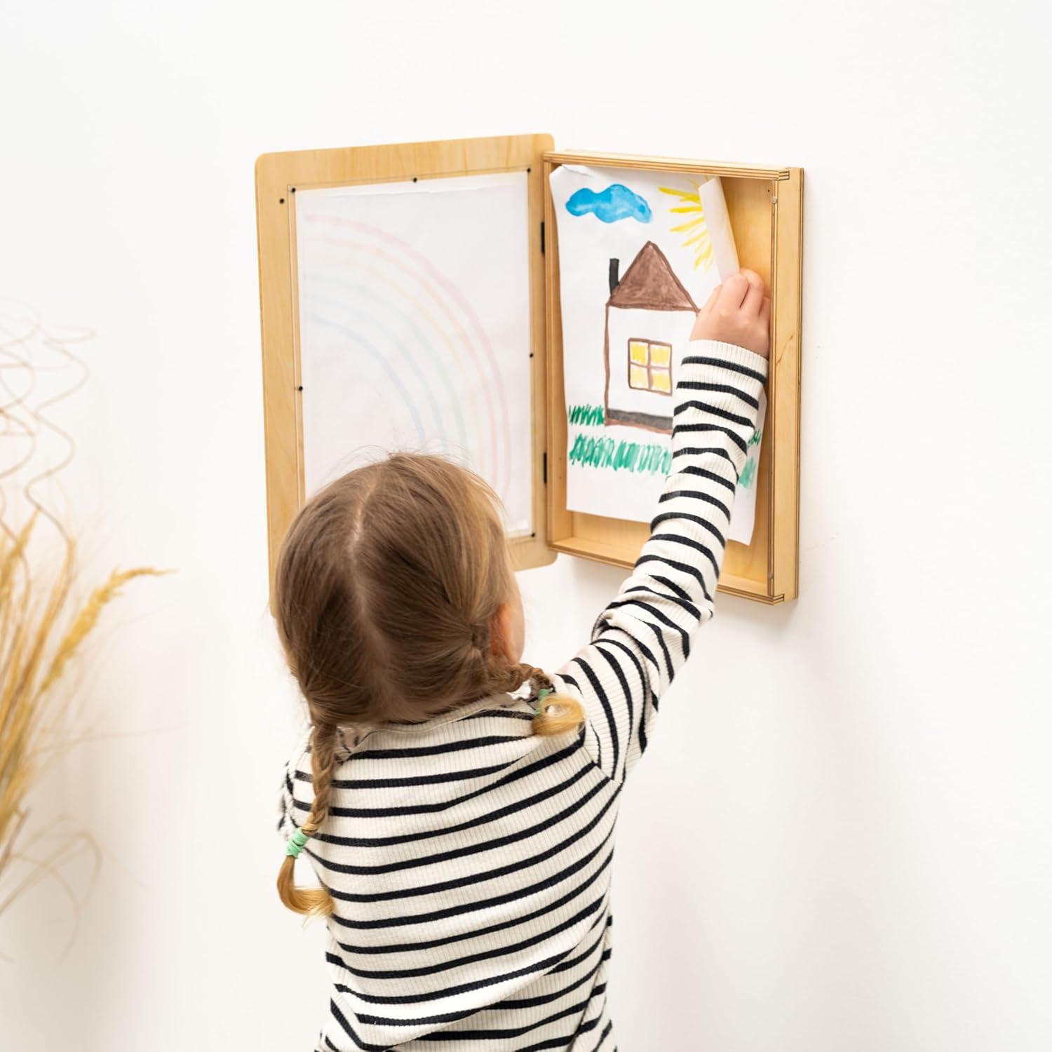 image:imageEnjoy The Wood Kids Art Display Frame Changeable Artwork Easy Change Picture Frames Front Opening Personalized Storage for Children Drawing Wooden Storages Pink FramePink