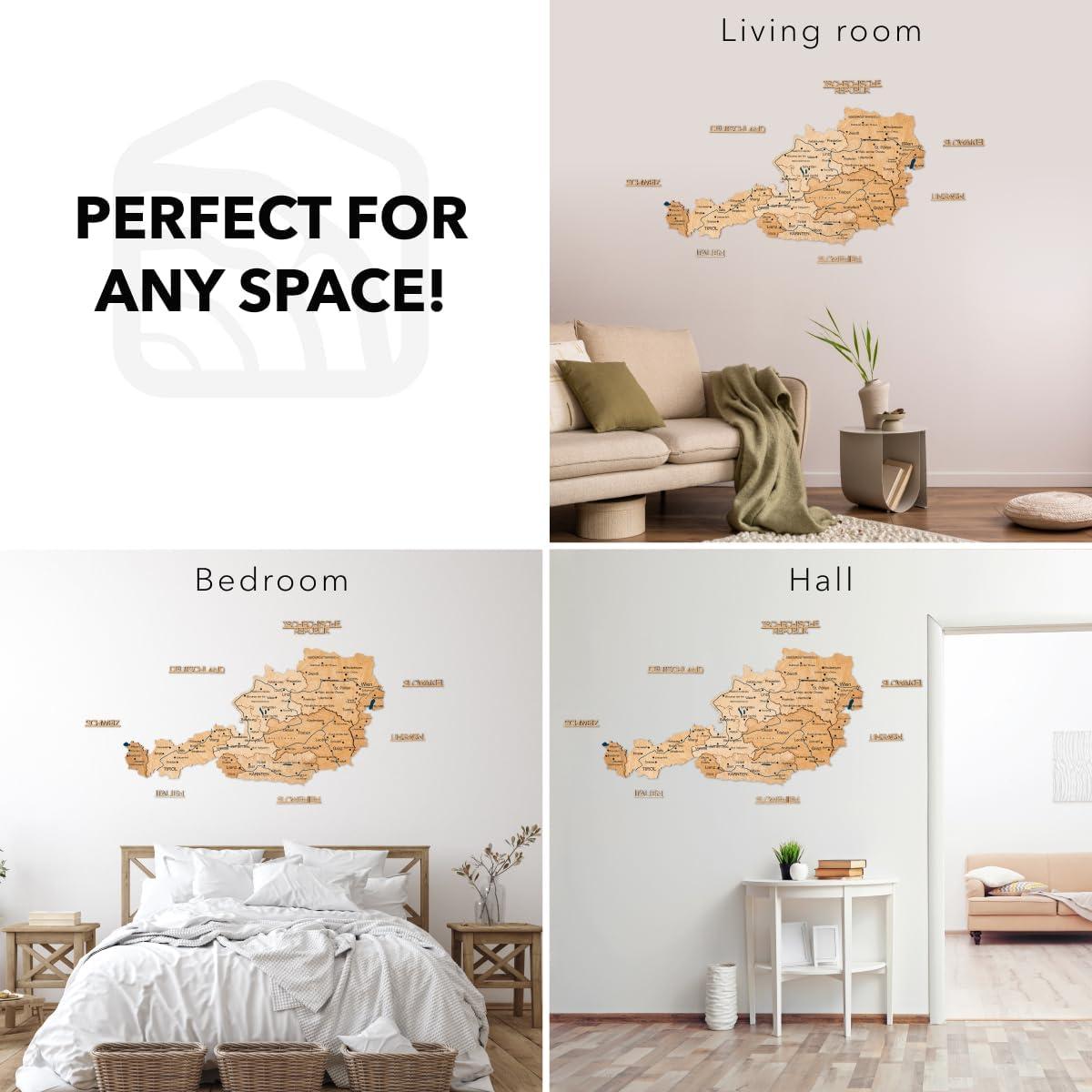 image:imageEnjoy The Wood Wooden Map of Austria 3D Wall Art 3D Multilayer Austria Wall Decor with Cities Regions amp Roads Options Travel Map with Pins Educational Home Decor Light SLight