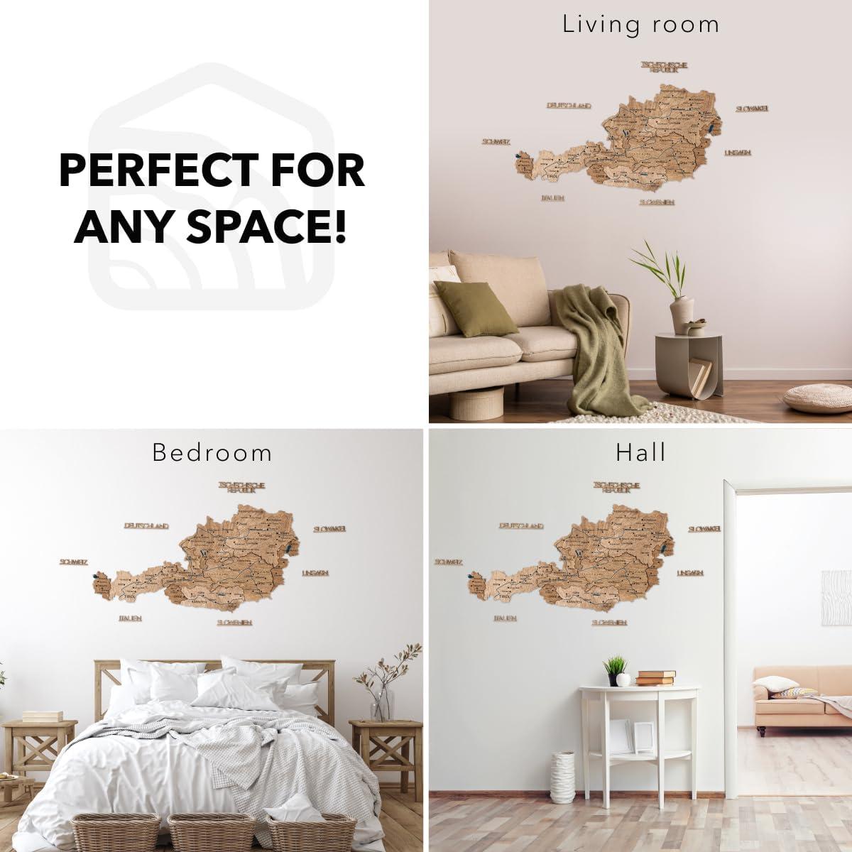 image:imageEnjoy The Wood Wooden Map of Austria 3D Wall Art 3D Multilayer Austria Wall Decor with Cities Regions amp Roads Options Travel Map with Pins Educational Home Decor Light STerra