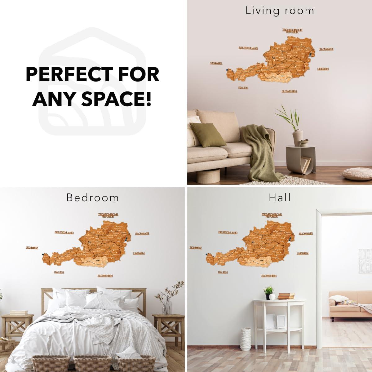 image:imageEnjoy The Wood Wooden Map of Austria 3D Wall Art 3D Multilayer Austria Wall Decor with Cities Regions amp Roads Options Travel Map with Pins Educational Home Decor Light SOak