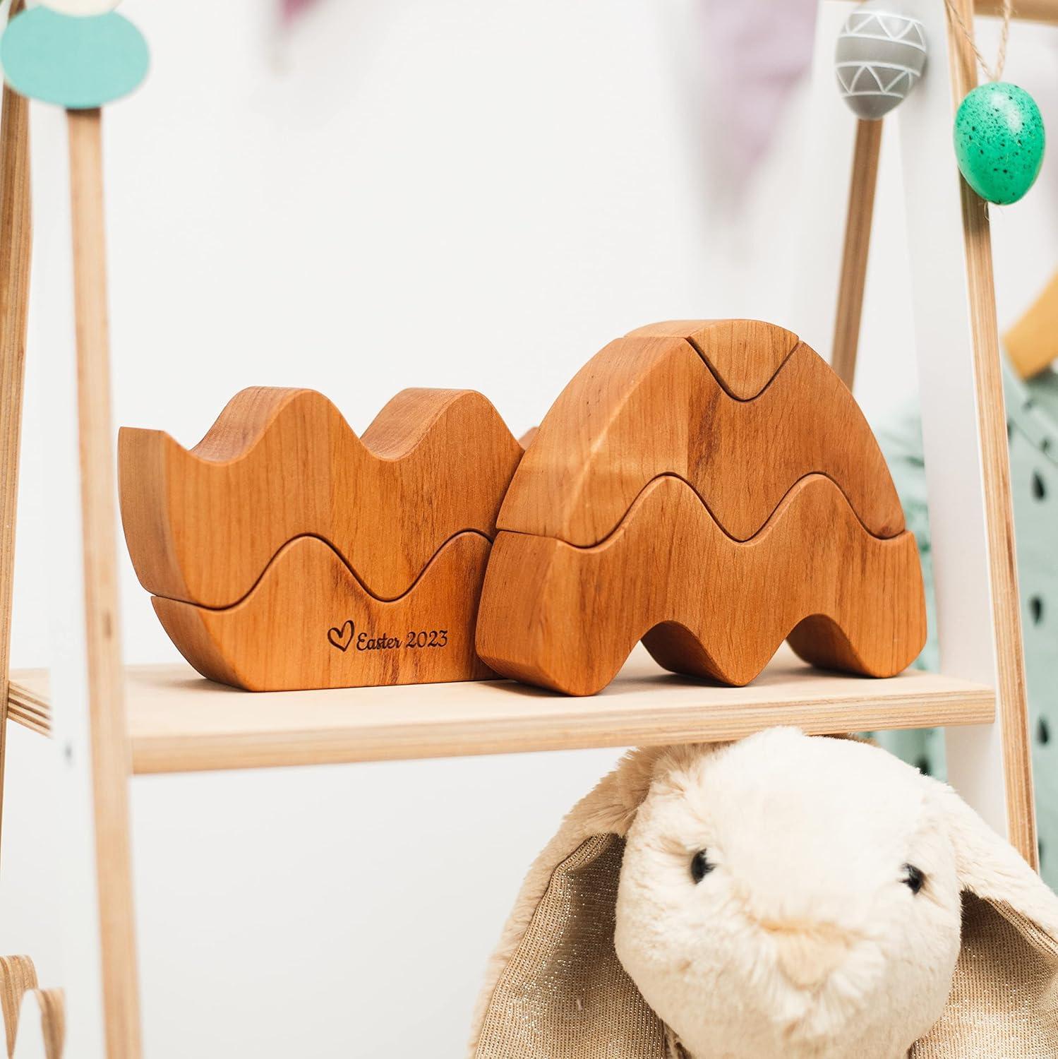 image:imagePersonalized Wood Egg Stacking Toy Wooden Bunny Stacker Montessori Toys First Easter Gift for Baby Girl Baby Boy Sensory Toy Pyramid For Toddler Nursery Decor Gift for Toddler Egg Stacker 1Egg Stacker 1