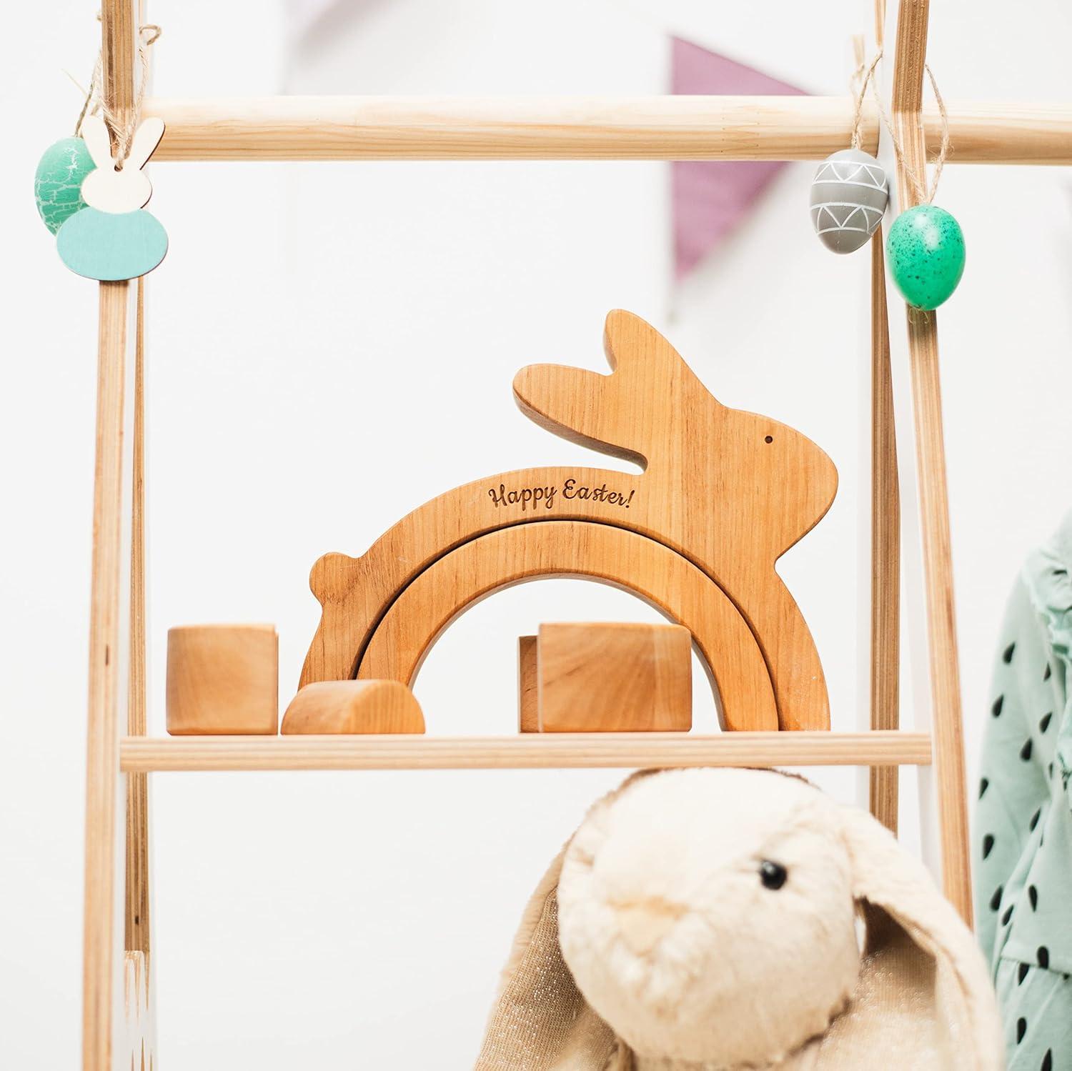 image:imagePersonalized Wood Egg Stacking Toy Wooden Bunny Stacker Montessori Toys First Easter Gift for Baby Girl Baby Boy Sensory Toy Pyramid For Toddler Nursery Decor Gift for Toddler Egg Stacker 1Bunny Stacker