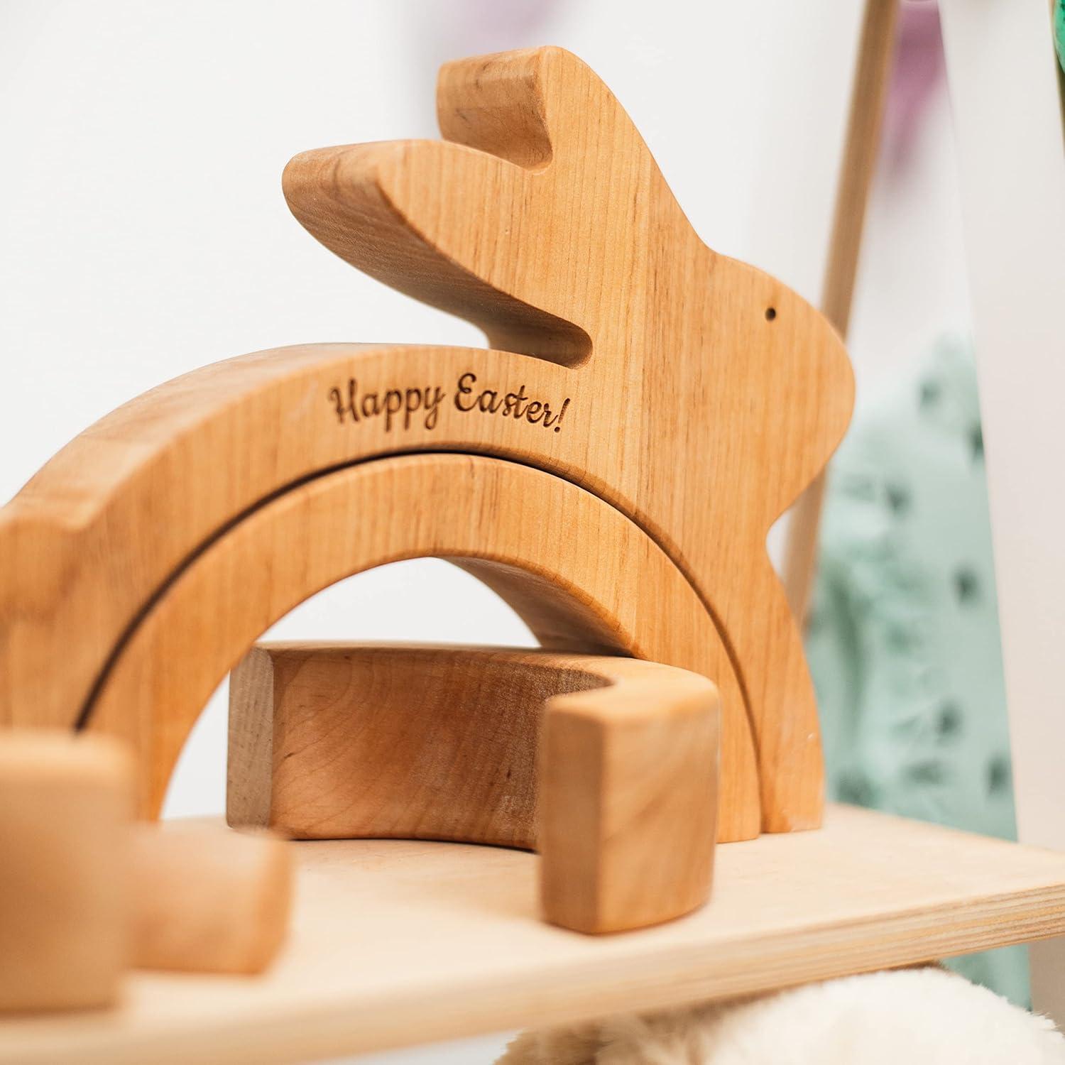 image:imagePersonalized Wood Egg Stacking Toy Wooden Bunny Stacker Montessori Toys First Easter Gift for Baby Girl Baby Boy Sensory Toy Pyramid For Toddler Nursery Decor Gift for Toddler Egg Stacker 1Bunny Stacker