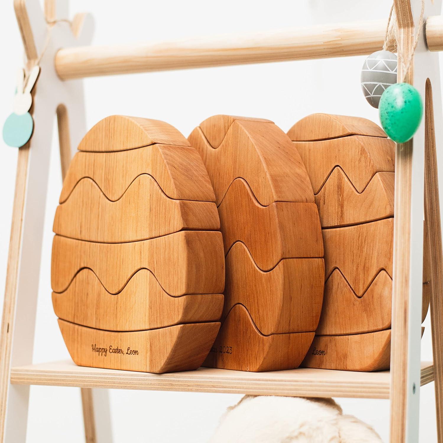 image:imagePersonalized Wood Egg Stacking Toy Wooden Bunny Stacker Montessori Toys First Easter Gift for Baby Girl Baby Boy Sensory Toy Pyramid For Toddler Nursery Decor Gift for Toddler Egg Stacker 1Egg Stacker 3