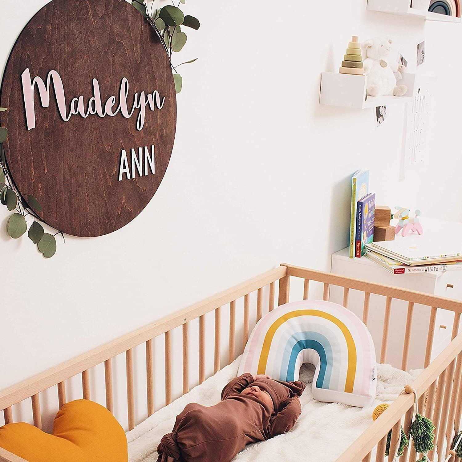 image:imageRound Wood Name Sign Nursery Decor Baby Personalized Name Plaque Rustic Decor Custom Name Sign Easter Baby Gift Nursery Wall Sign Simple name only Medium 157 in