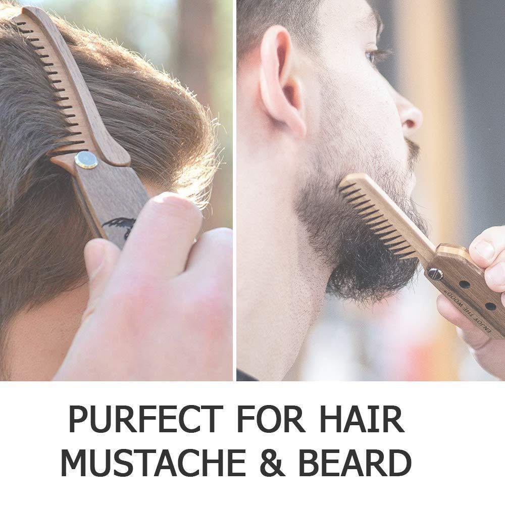 image:imageWooden Beard Comb for Men Personalized Folding Pocket Comb for Moustache Beard amp Hair Walnut Combs Engraved Half SkullBearded Man