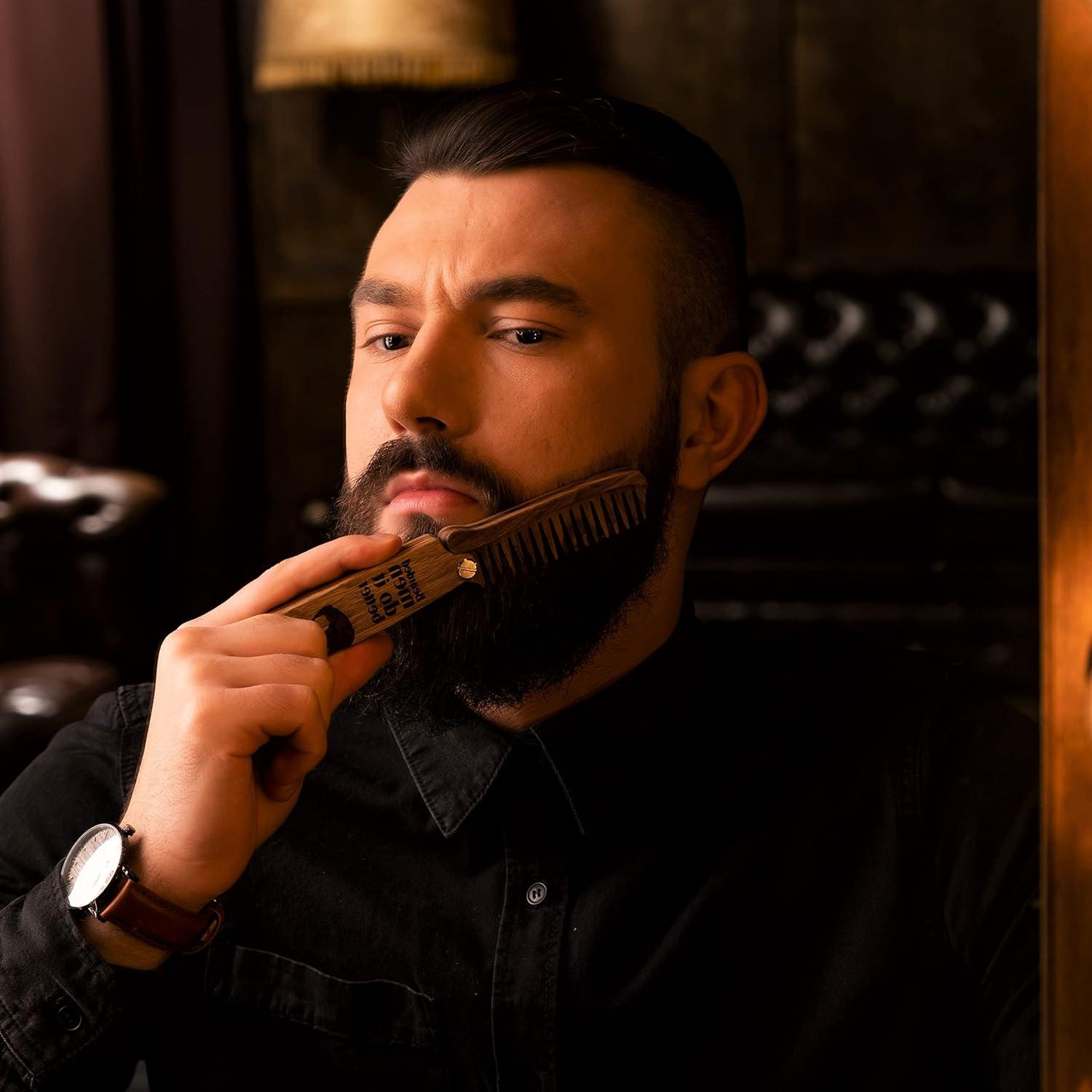image:imageWooden Beard Comb for Men Personalized Folding Pocket Comb for Moustache Beard amp Hair Walnut Combs Engraved Half SkullFall in love