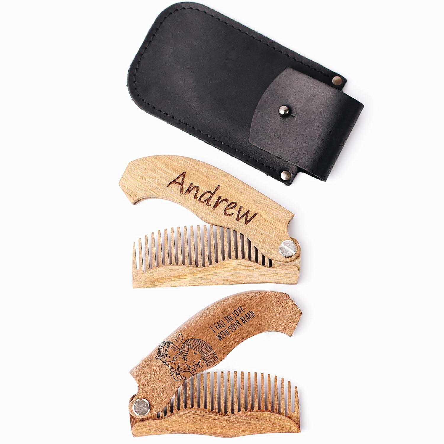 image:imageWooden Beard Comb for Men Personalized Folding Pocket Comb for Moustache Beard amp Hair Walnut Combs Engraved Half SkullFall in love