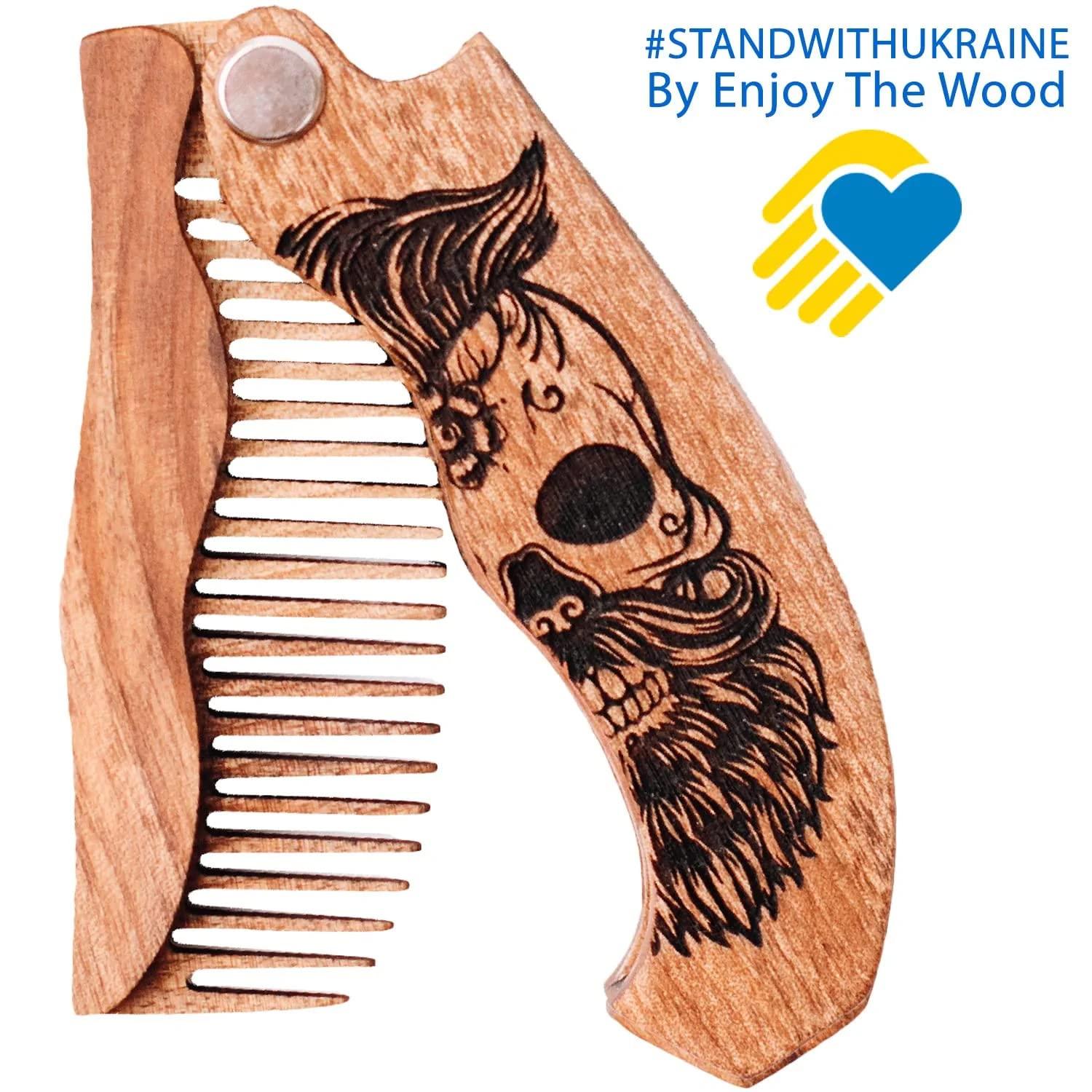 image:imageWooden Beard Comb for Men Personalized Folding Pocket Comb for Moustache Beard amp Hair Walnut Combs Engraved Half SkullLove Is