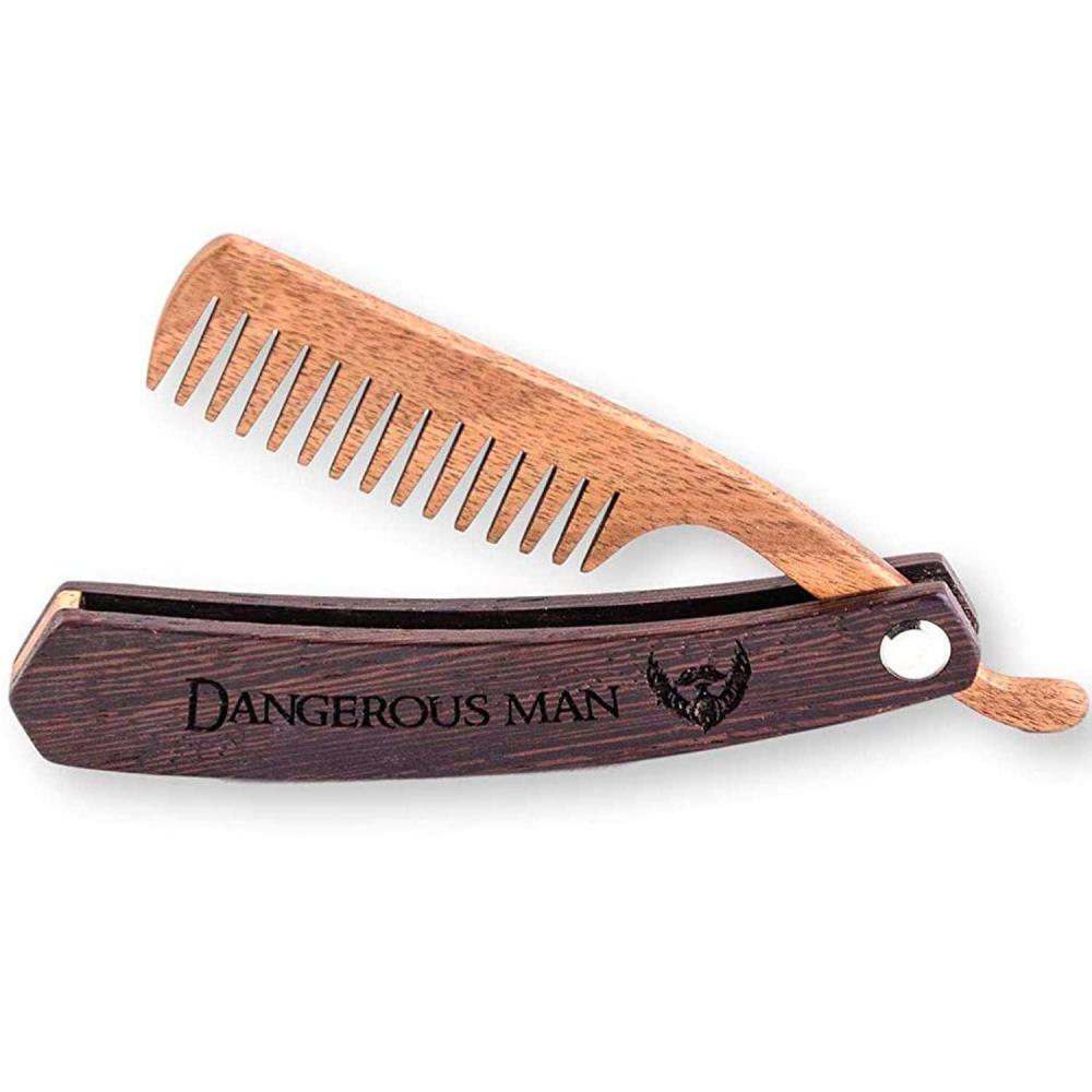 image:imageBeard Comb Gifts for Him Wooden Comb for Men Folding Pocket for Moustache Hair Walnut Combs Husband with the Engraving Dangerous Man
