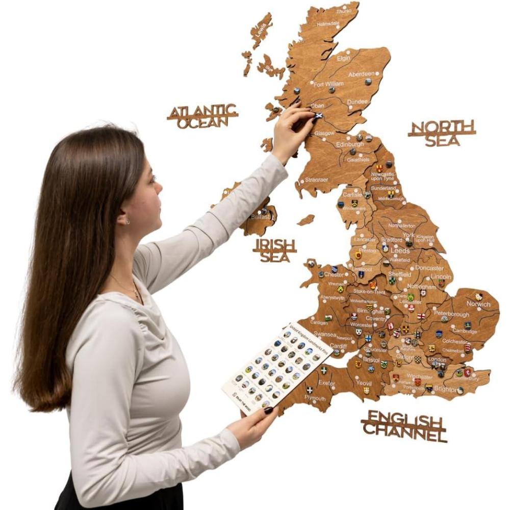 image:imageEnjoy The Wood  3D United Kingdom Travel Map with Pins Wooden Wall Art  Handcrafted Wood UK Map  Wooden Kitchen Wall Art  UK Maps Gift for Travellers amp Home Dcor Lovers Terra XL UnframedOak