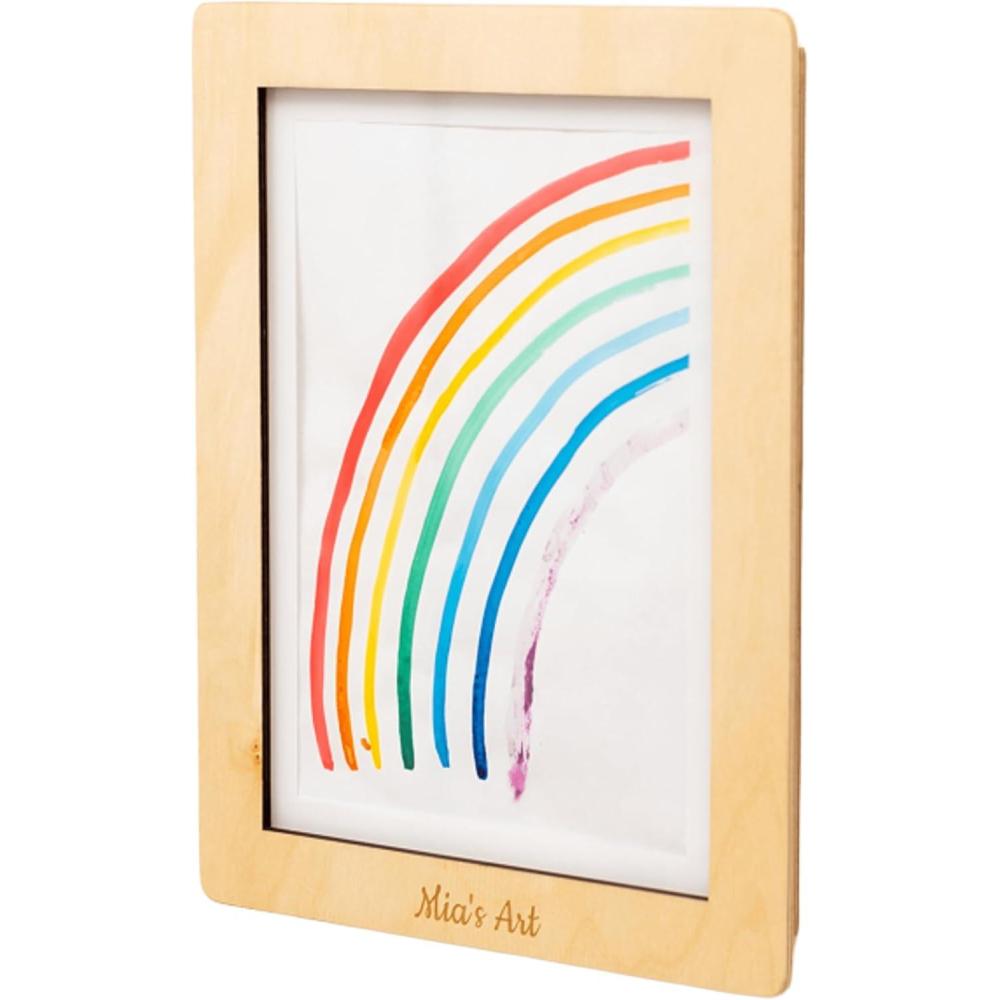 image:imageEnjoy The Wood Kids Art Display Frame Changeable Artwork Easy Change Picture Frames Front Opening Personalized Storage for Children Drawing Wooden Storages Pink FrameLight