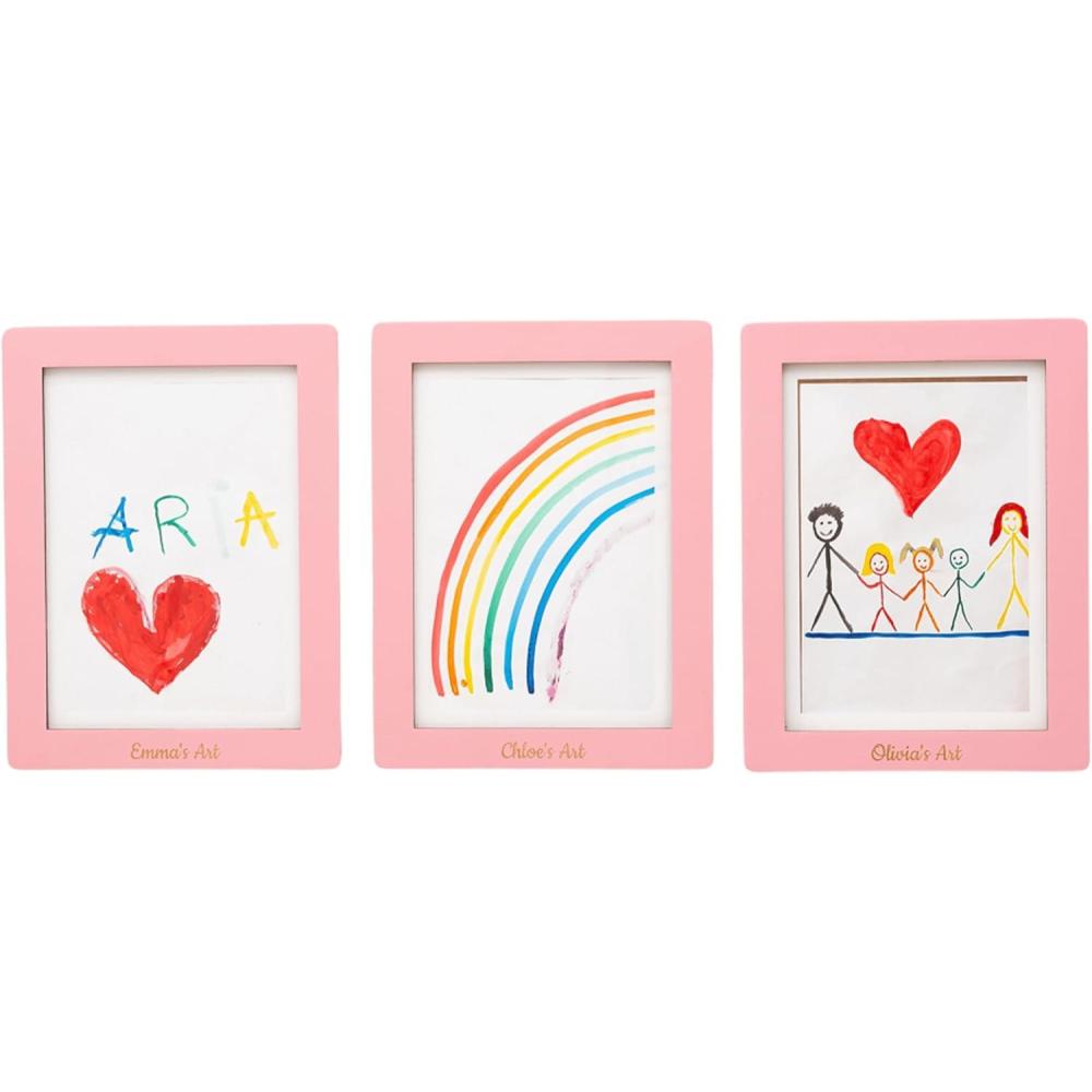 image:imageEnjoy The Wood Kids Art Display Frame Changeable Artwork Easy Change Picture Frames Front Opening Personalized Storage for Children Drawing Wooden Storages Pink FramePink