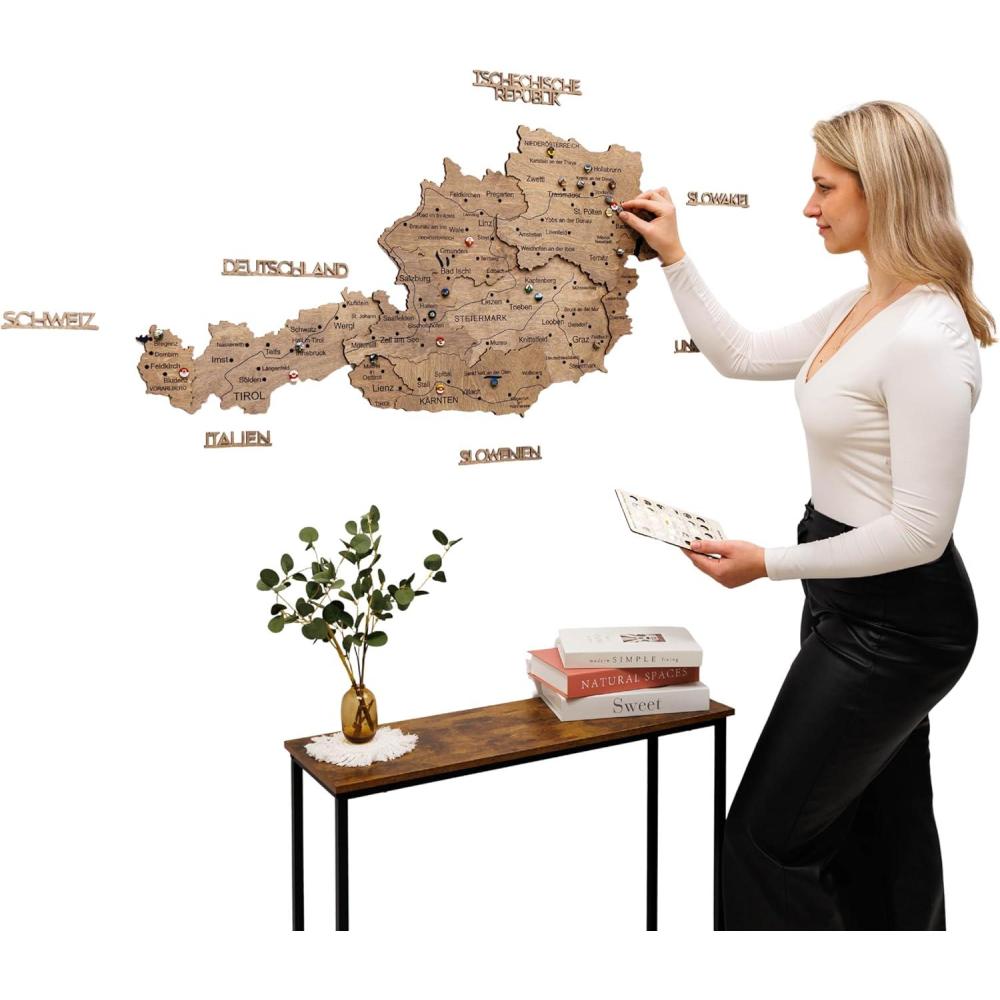 image:imageEnjoy The Wood Wooden Map of Austria 3D Wall Art 3D Multilayer Austria Wall Decor with Cities Regions amp Roads Options Travel Map with Pins Educational Home Decor Light STerra