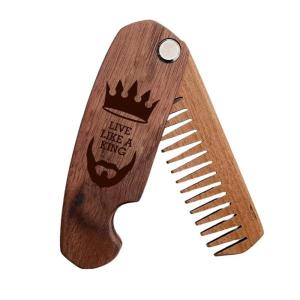 Beard Comb Personalized Gifts Anniversary Gift Wooden Brush Custom Comb Groomsmen Gift Hair Brush Pocket Brush Birthday Gift for Boyfriend (Beard Freedom)(Live Like King)