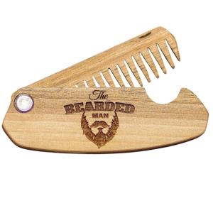 Beard Comb for Men Pocket Folding Combs for Mustache & Hair Travel Natural Wooden Comb with Real Man Engraving – Perfect for Use w/Beard Balm Oil (Wavy Half Skull) (Model RM)(Model TBM)