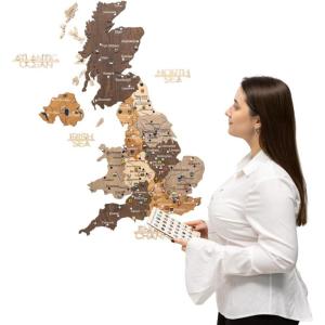 Enjoy The Wood – 3D United Kingdom Travel Map with Pins Wooden Wall Art – Handcrafted Wood UK Map – Wooden Kitchen Wall Art – UK Maps Gift for Travellers & Home Décor Lovers (Terra, XL, Unframed)(Multicolor)