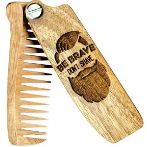 Wooden Beard Comb for Men Folding Pocket Comb for Moustache Beard & Hair Walnut Combs with Dangerous Man Engraving (Walnut, Be Brave)(Walnut)