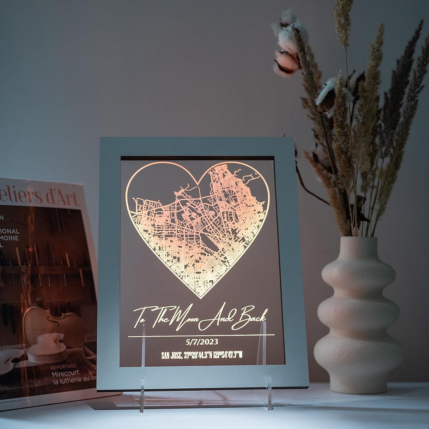 image:imageCustom City Map Night Light Personalized Constellation Map Location Heart Design Home Decor First Date Map Housewarming Valentines Day Birthday Our Anniversary Present Gift Acrylic Night Light