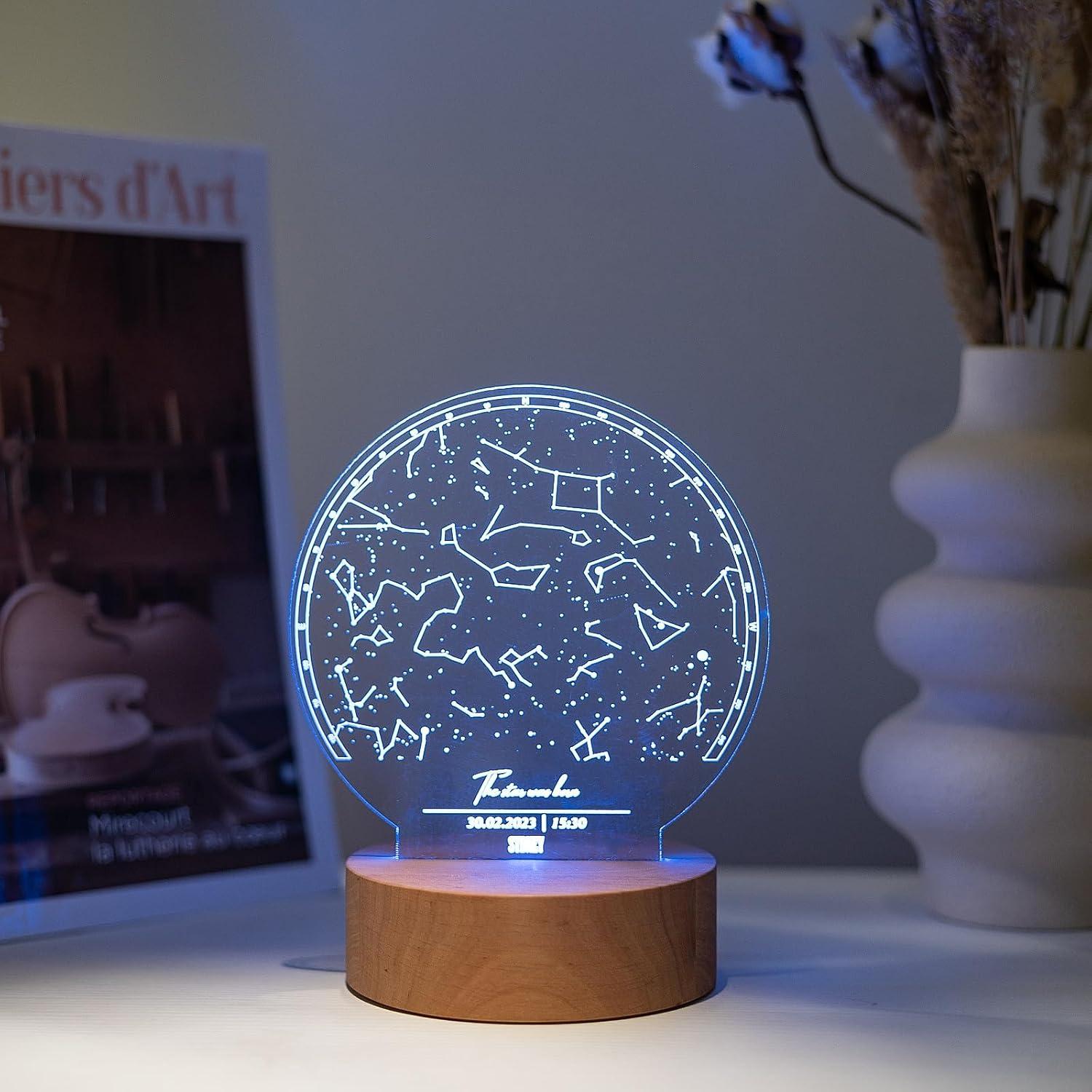 image:imageCustom Star Map Night Light Personalized Constellation Map Anniversary Present Gift for Couple Valentines Day Gift Star Map by Date Constellation Lamp First Date Map Print Sky Night Light