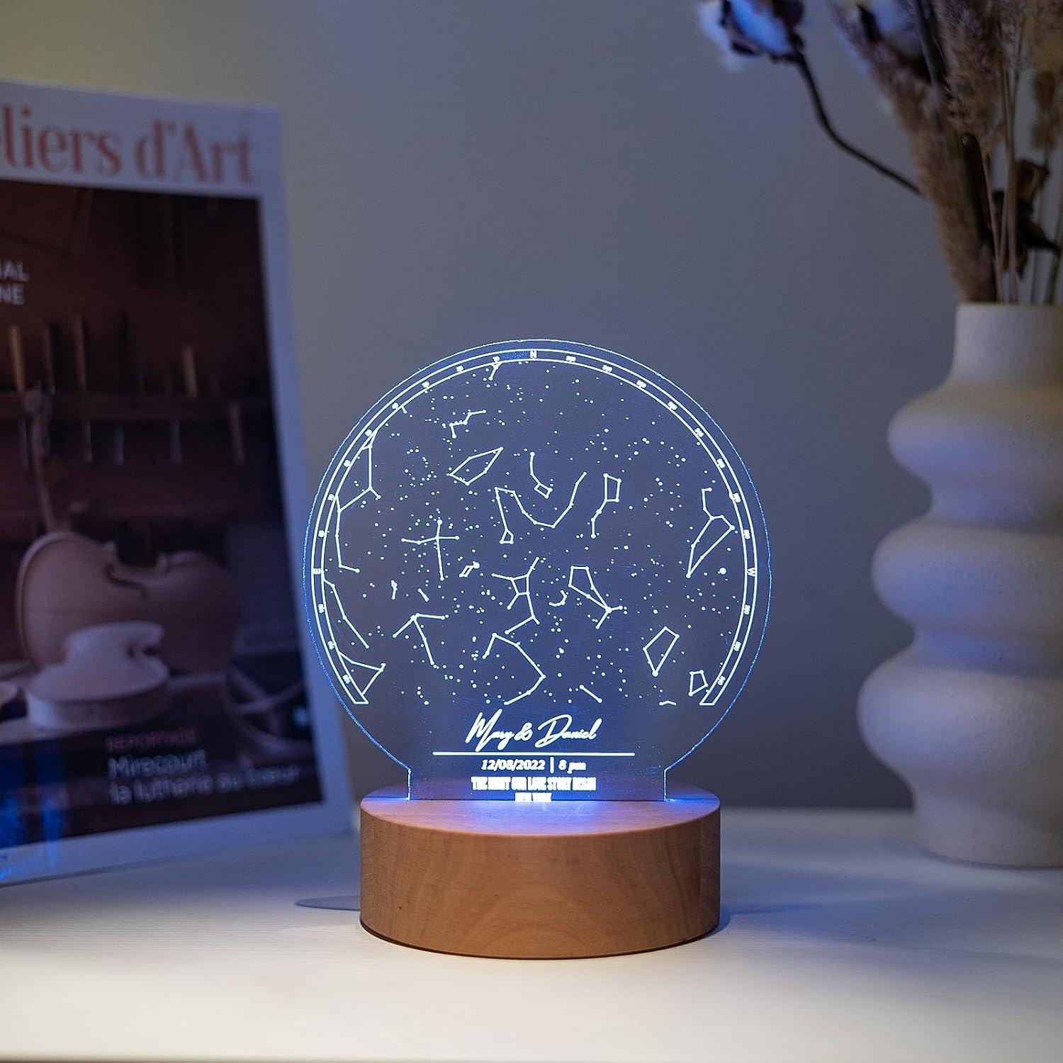 image:imageCustom Star Map Night Light Personalized Constellation Map Anniversary Present Gift for Couple Valentines Day Gift Star Map by Date Constellation Lamp First Date Map Print Sky Night Light