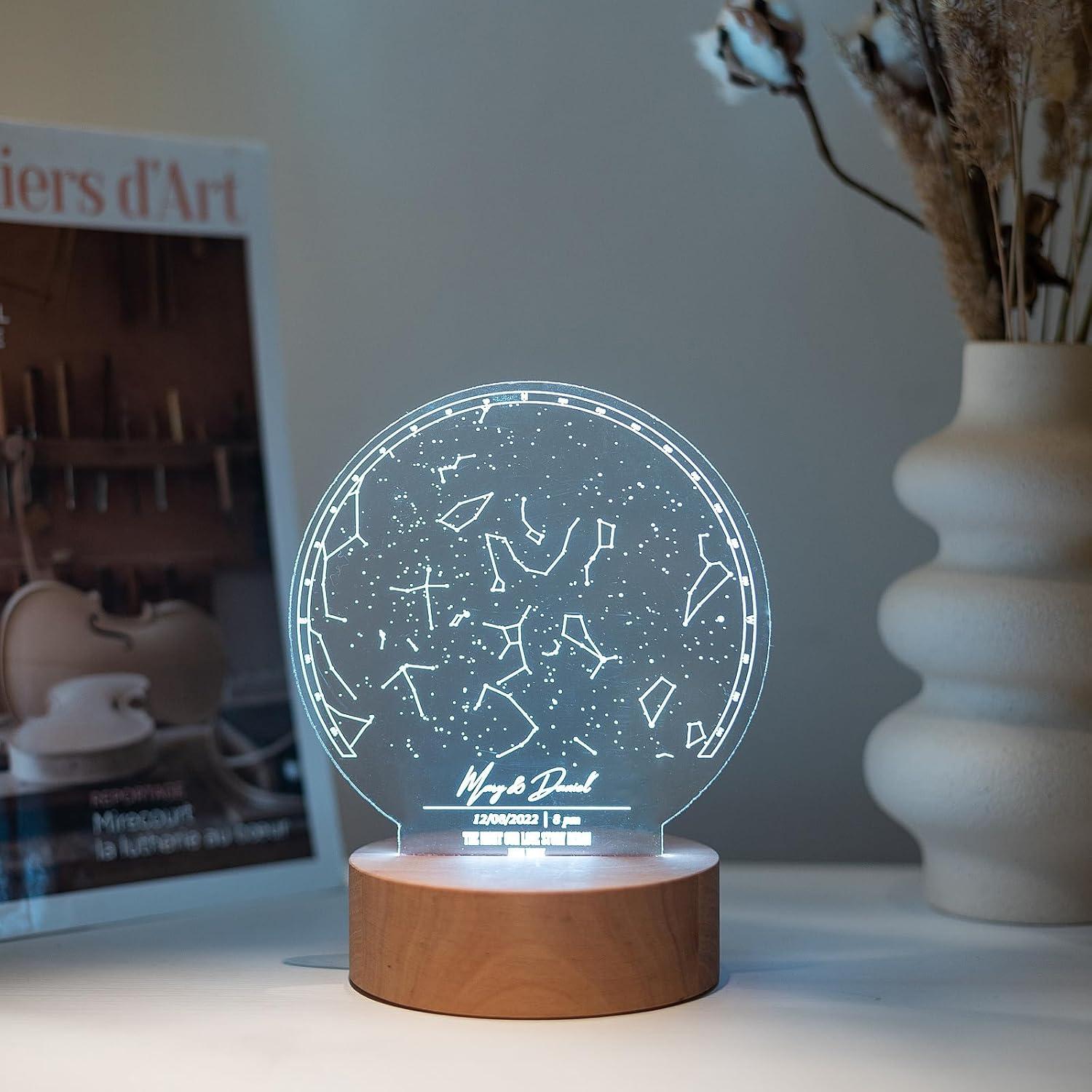 image:imageCustom Star Map Night Light Personalized Constellation Map Anniversary Present Gift for Couple Valentines Day Gift Star Map by Date Constellation Lamp First Date Map Print Sky Night Light