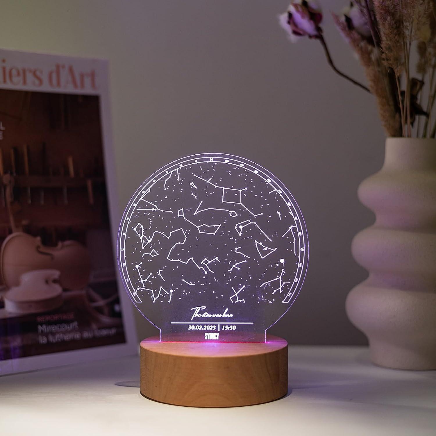 image:imageCustom Star Map Night Light Personalized Constellation Map Anniversary Present Gift for Couple Valentines Day Gift Star Map by Date Constellation Lamp First Date Map Print Sky Night Light