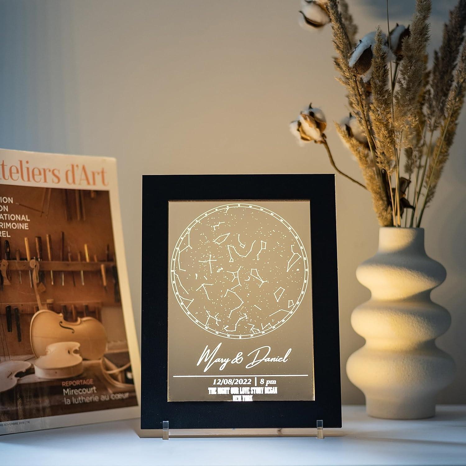image:imageCustom Star Map Night Light Personalized Constellation Map Anniversary Present Gift for Couple Valentines Day Gift Star by Date Constellation Lamp First Date Print Sky Night Light