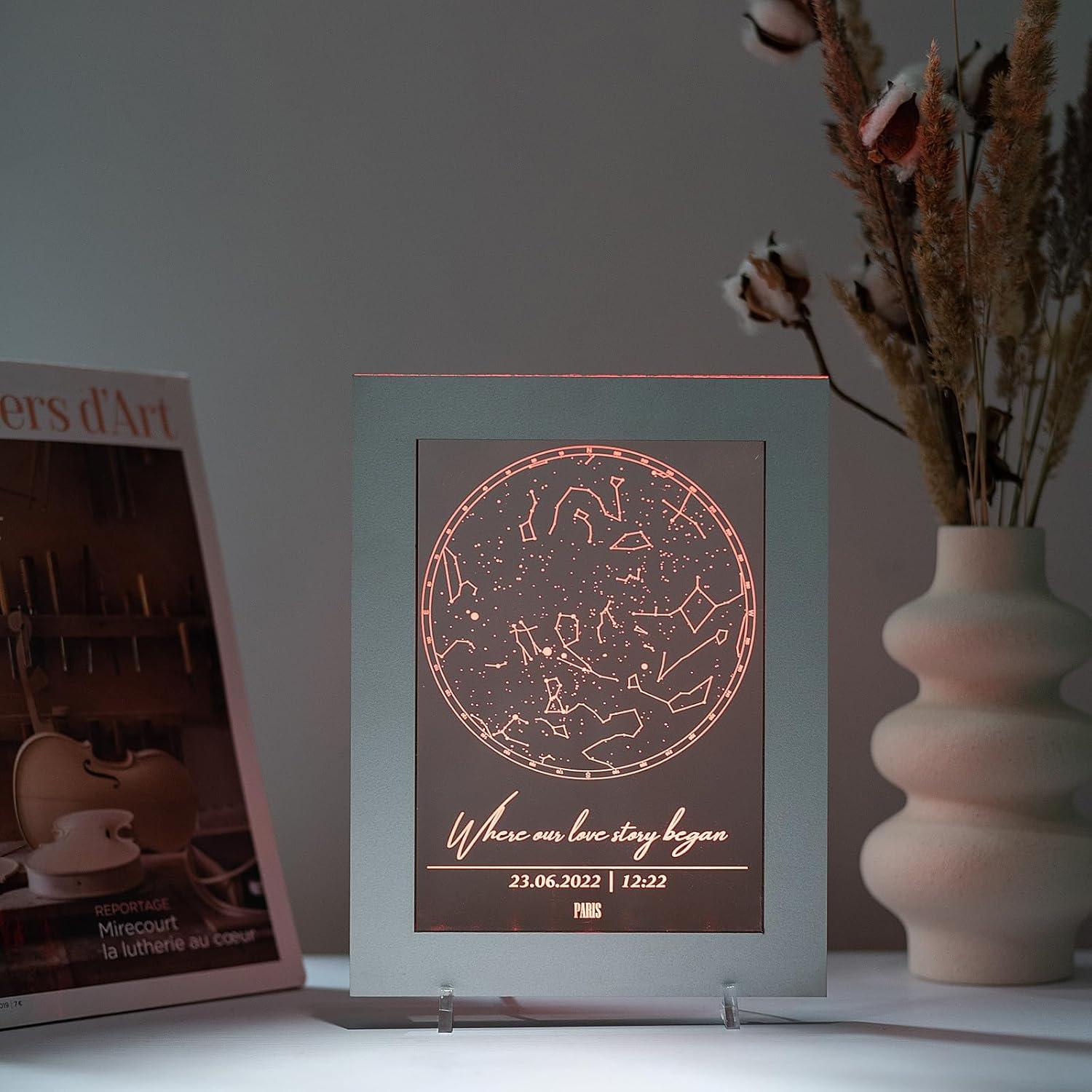 image:imageCustom Star Map Night Light Personalized Constellation Map Anniversary Present Gift for Couple Valentines Day Gift Star by Date Constellation Lamp First Date Print Sky Night Light