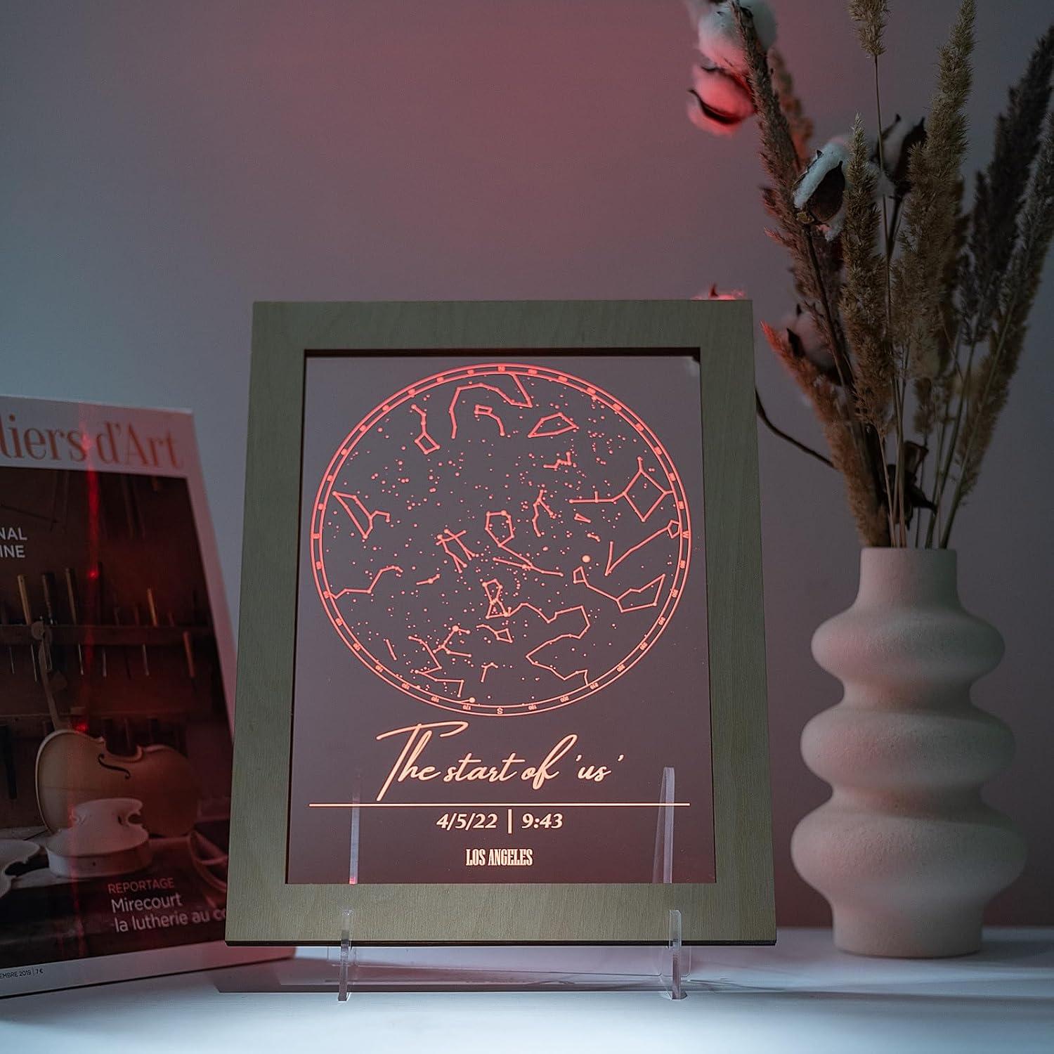 image:imageCustom Star Map Night Light Personalized Constellation Map Anniversary Present Gift for Couple Valentines Day Gift Star by Date Constellation Lamp First Date Print Sky Night Light