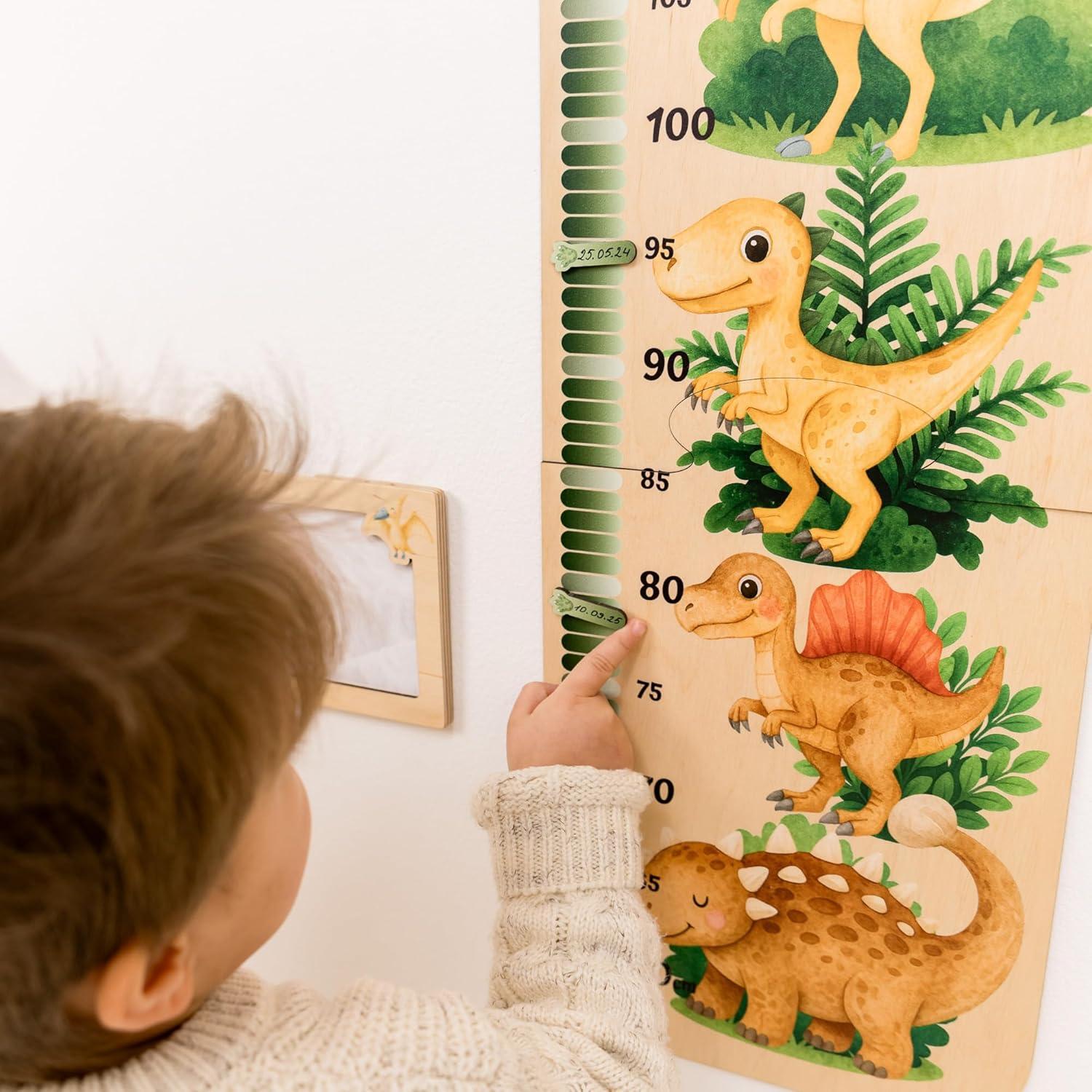 image:imageENJOY THE WOOD Kids Wooden Growth Chart for Wall with Optional Photo Frames Wall Mounted Height Chart for Kids Nursery amp Playroom Decor Wooden Ruler Height Measurement Tool PrincessDino