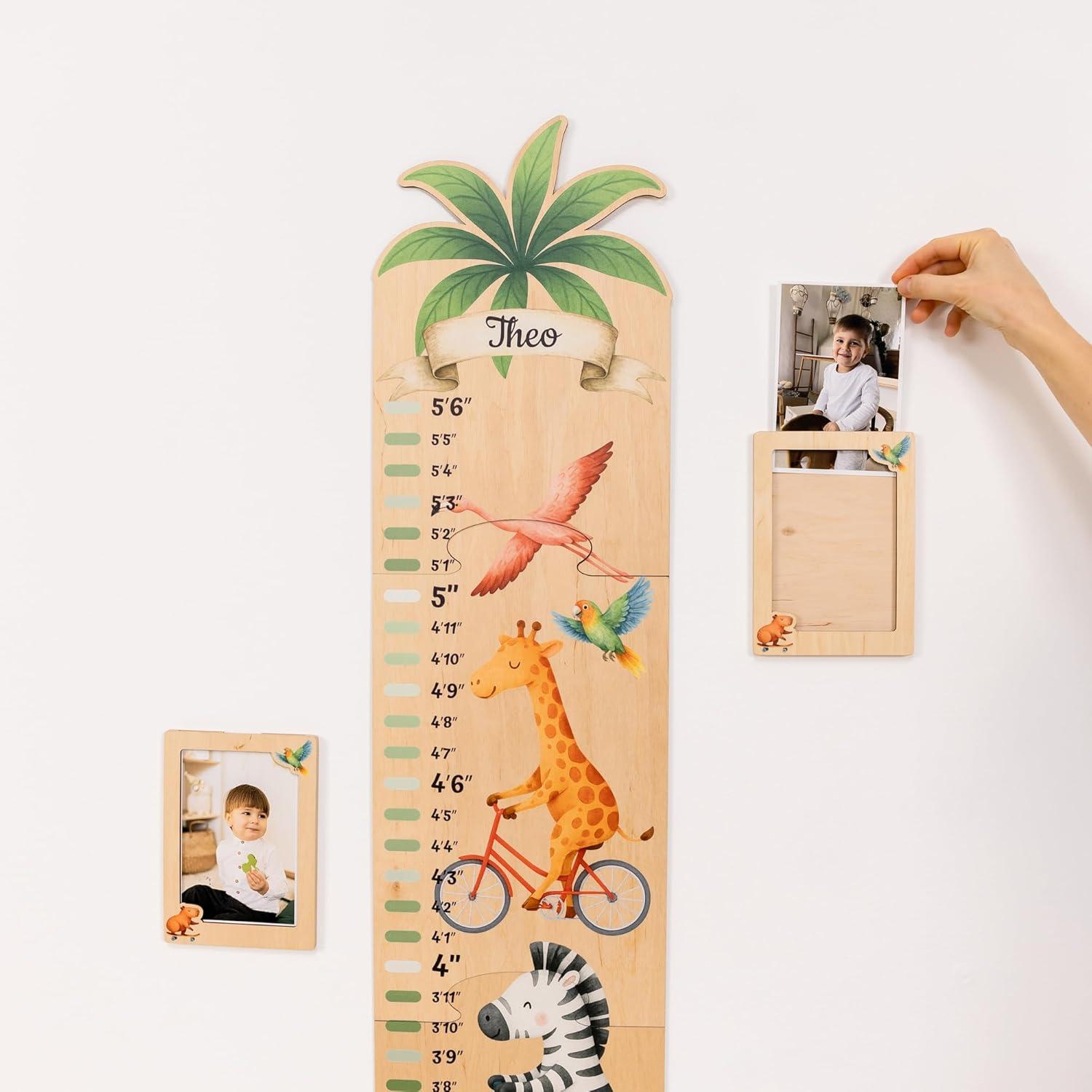 image:imageENJOY THE WOOD Kids Wooden Growth Chart for Wall with Optional Photo Frames Wall Mounted Height Chart for Kids Nursery amp Playroom Decor Wooden Ruler Height Measurement Tool PrincessJungle